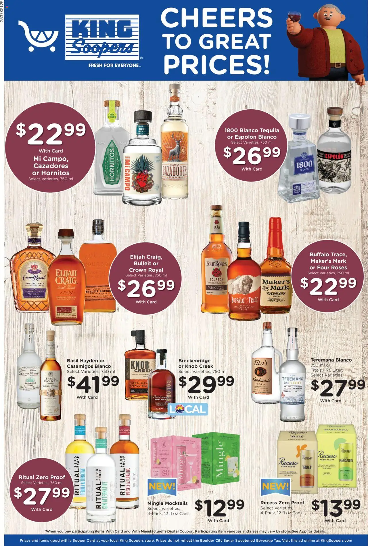 King Soopers Adult Beverage - valid from 15.10.2025 | Page: 1 | Products: Bourbon, Gin, Whiskey, Sugar