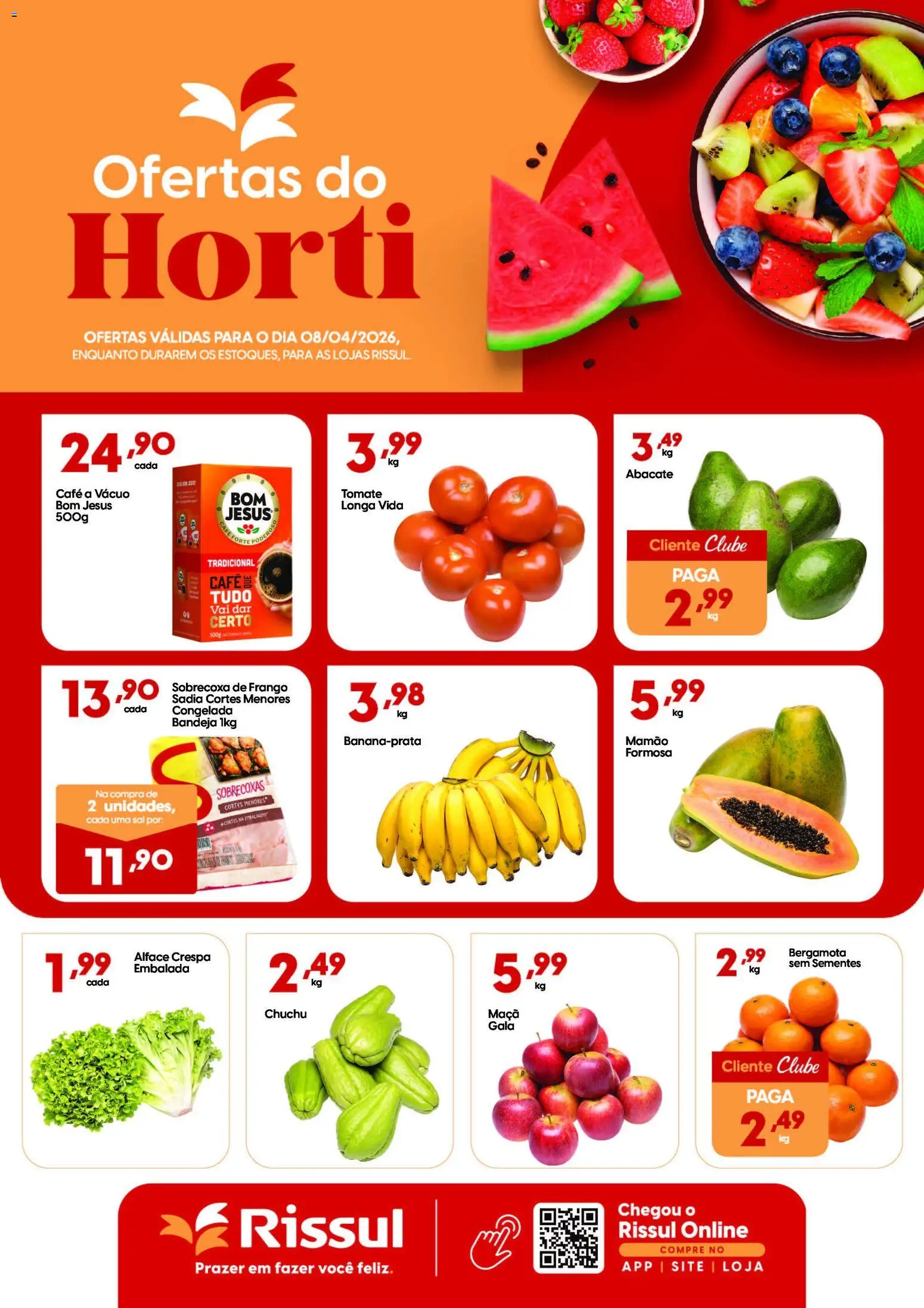 Rissul Folheto - válido de 08.04.2026 | Página: 1 | Produtos: Bergamota, Café, Bandeja, Mamão