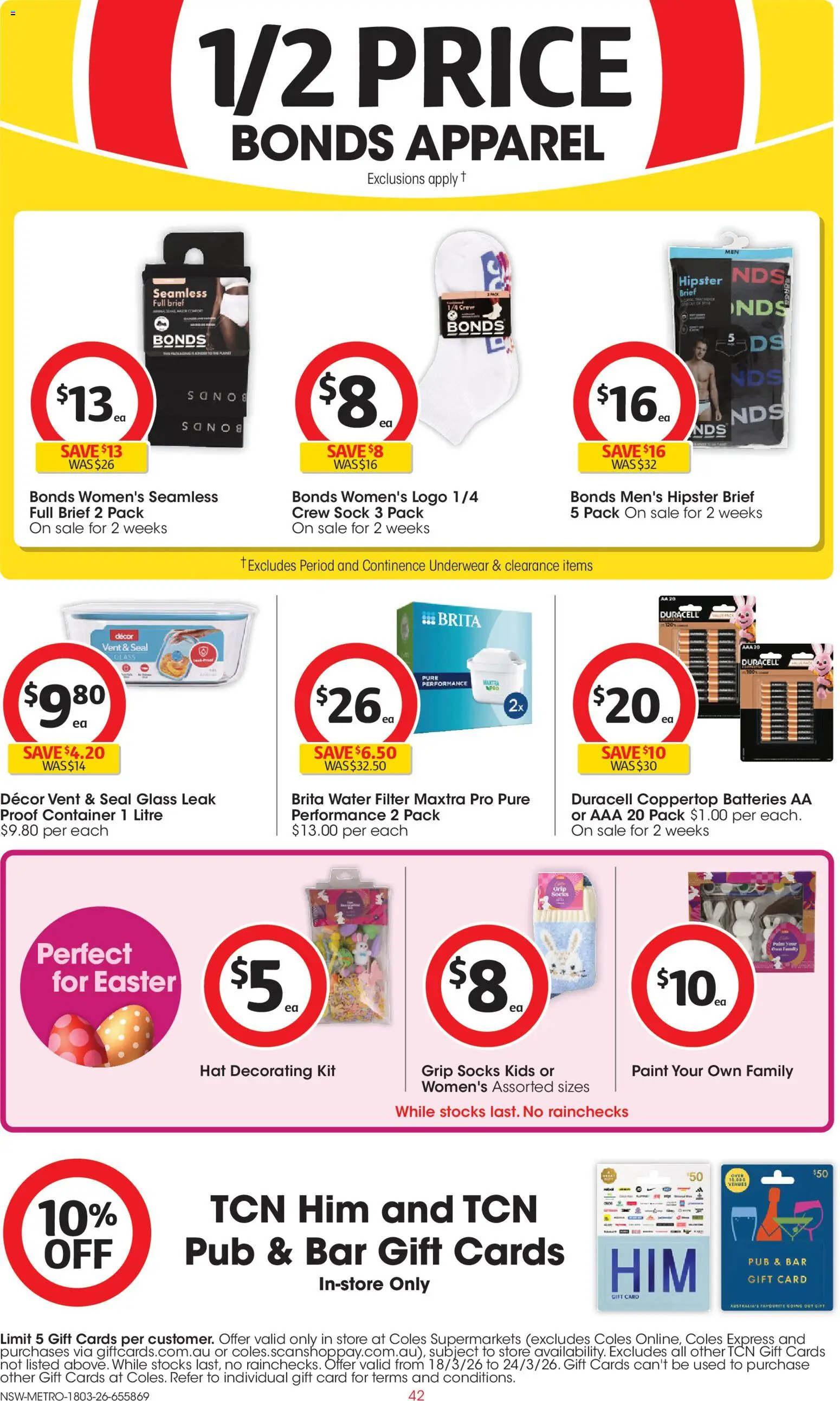Coles catalogue - valid from 18.03.2026 | Page: 42 | Products: Decor, Water, Underwear, Socks