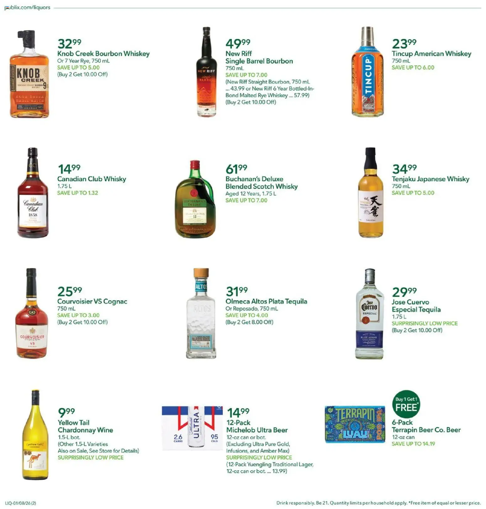 Publix Liquor - valid from 08.01.2026 | Page: 2 | Products: Wine, Beer, Bourbon, Whiskey