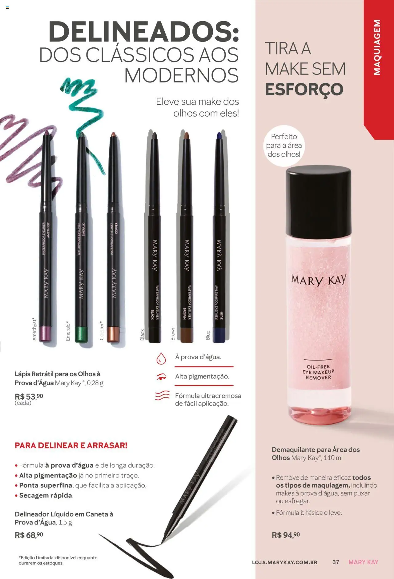 Mary Kay Folheto - válido de 01.07.2025 | Página: 37 | Produtos: Maquiagem, Lápis, Caneta, Demaquilante