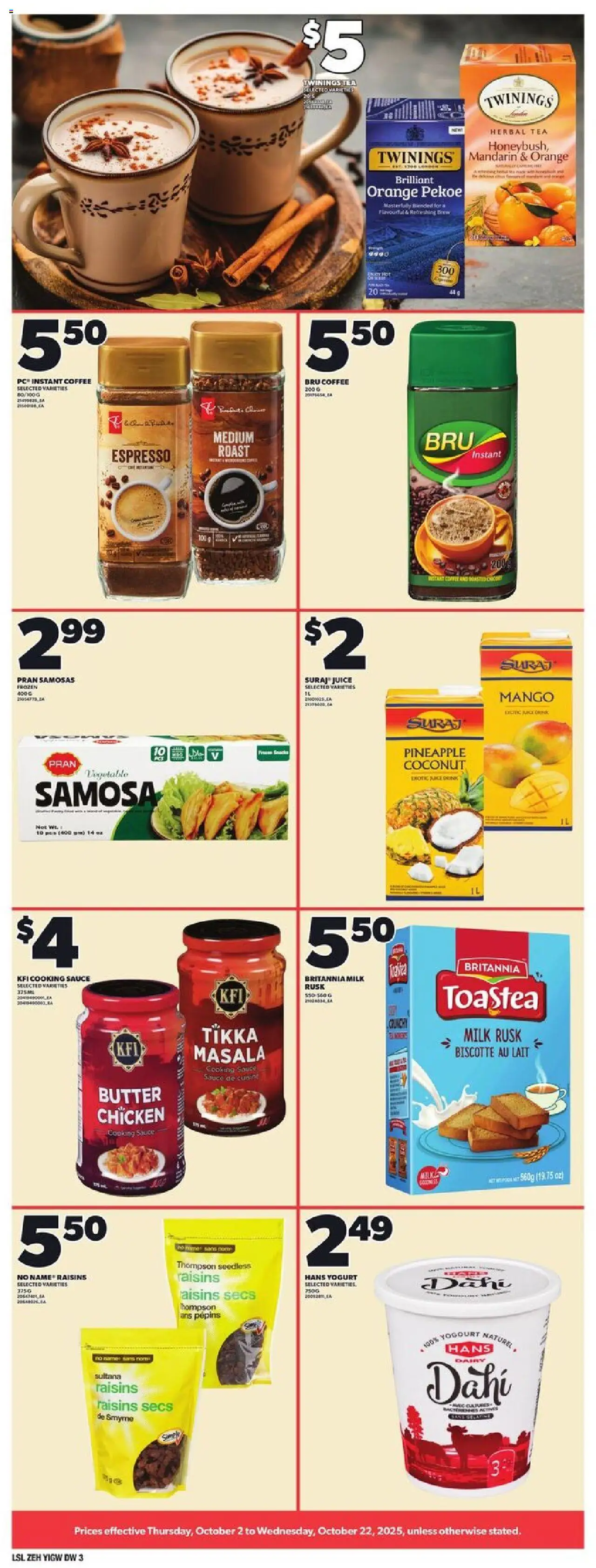 Loblaws flyer valid from 02.10.2025 | Page: 3 | Products: Milk, Butter, Yogurt, Juice