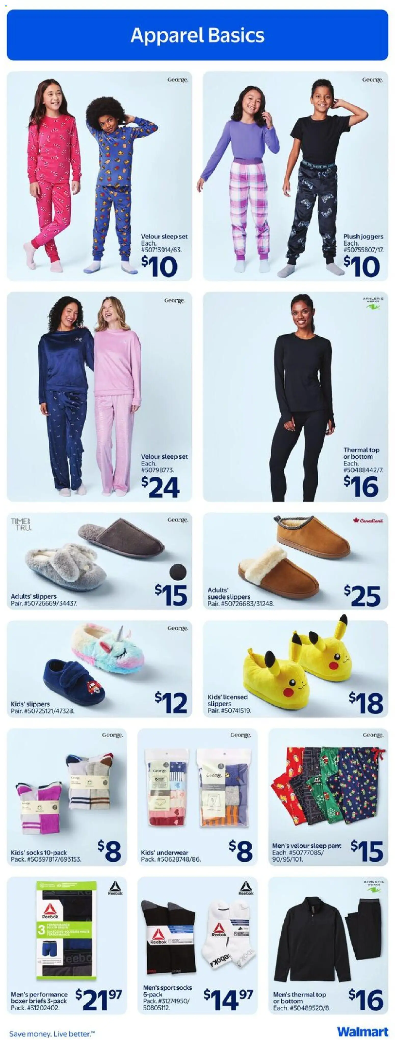 Walmart flyer valid from 20.11.2025 | Page: 8 | Products: Slippers, Underwear, Socks, Briefs
