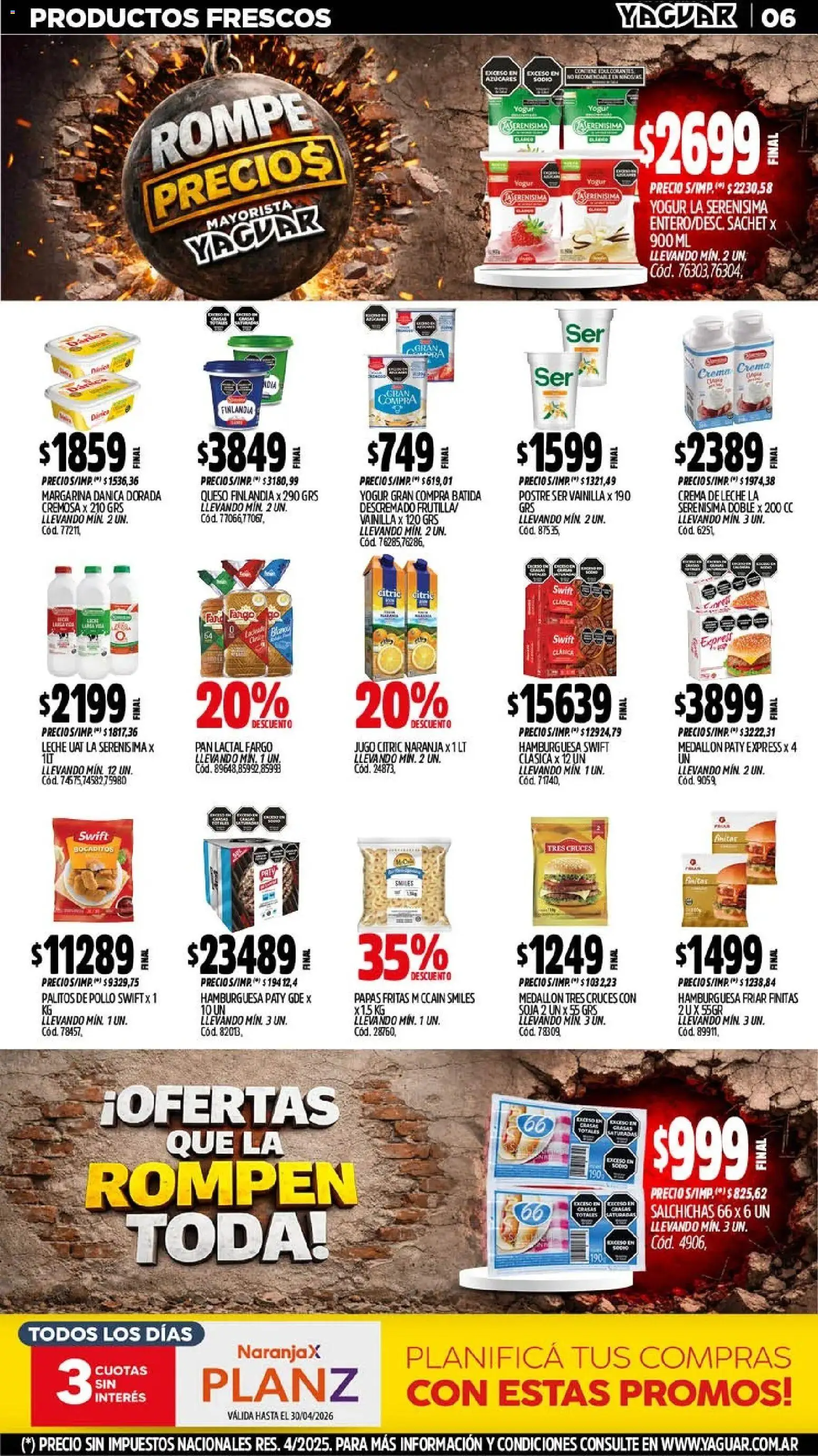 Yaguar - Oferta Semanal Mar del Plata │ válido desde el 13.04.2026 | Página: 6 | Productos: Pollo, Leche, Queso, Margarina
