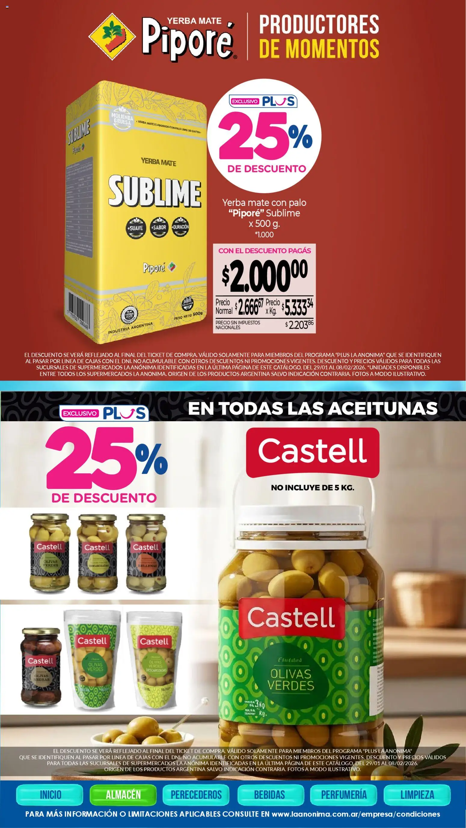 La Anonima catálogo │ válido desde el 29.01.2026 | Página: 5 | Productos: Mate, Peso, Yerba, Aceitunas