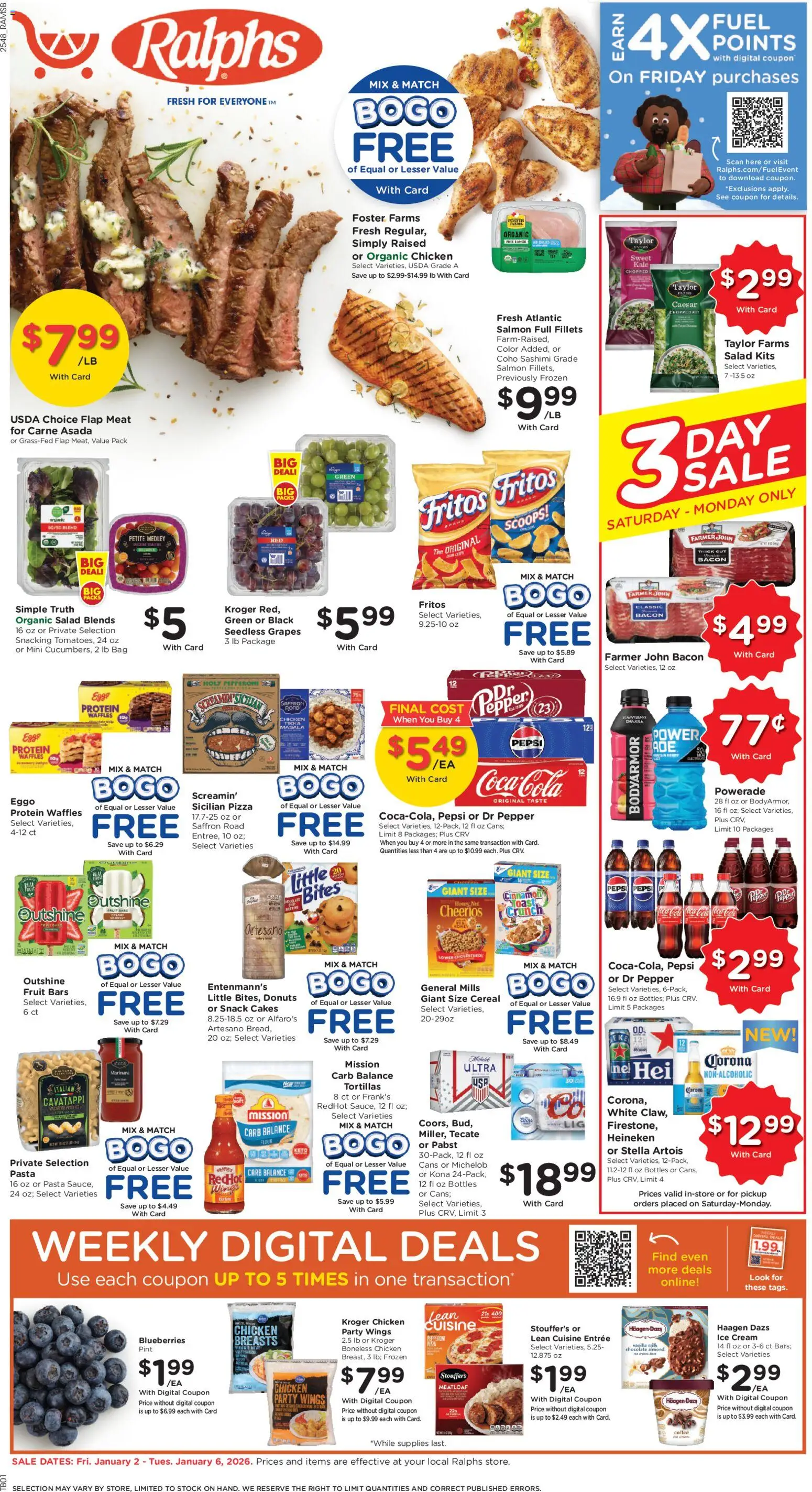 Ralphs Weekly Ad - valid from 02.01.2026 | Page: 1 | Products: Pizza, Pasta, Ice cream, Bag