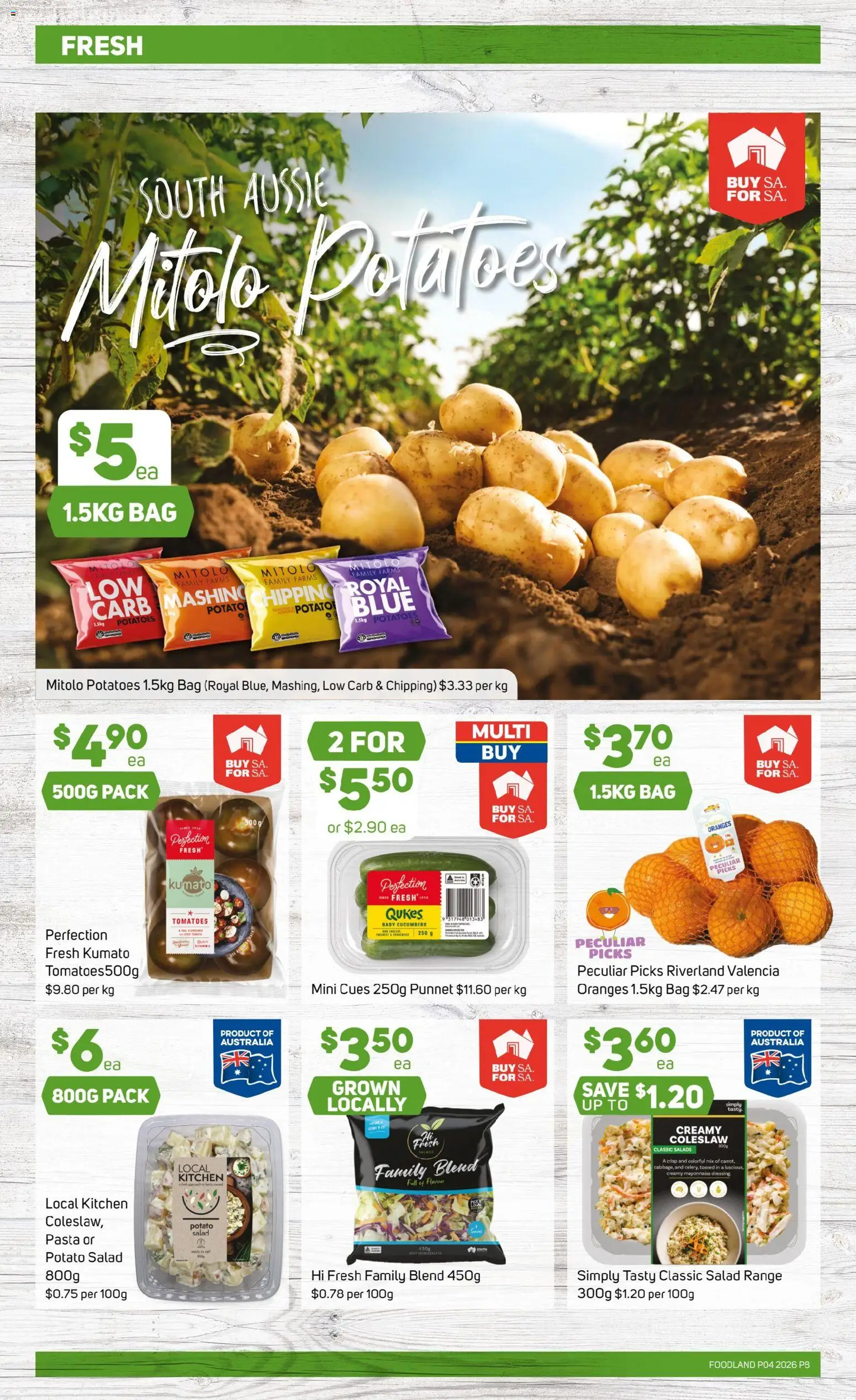 Foodland catalogue - valid from 21.01.2026 | Page: 8 | Products: Oranges, Salad, Potatoes, Bag