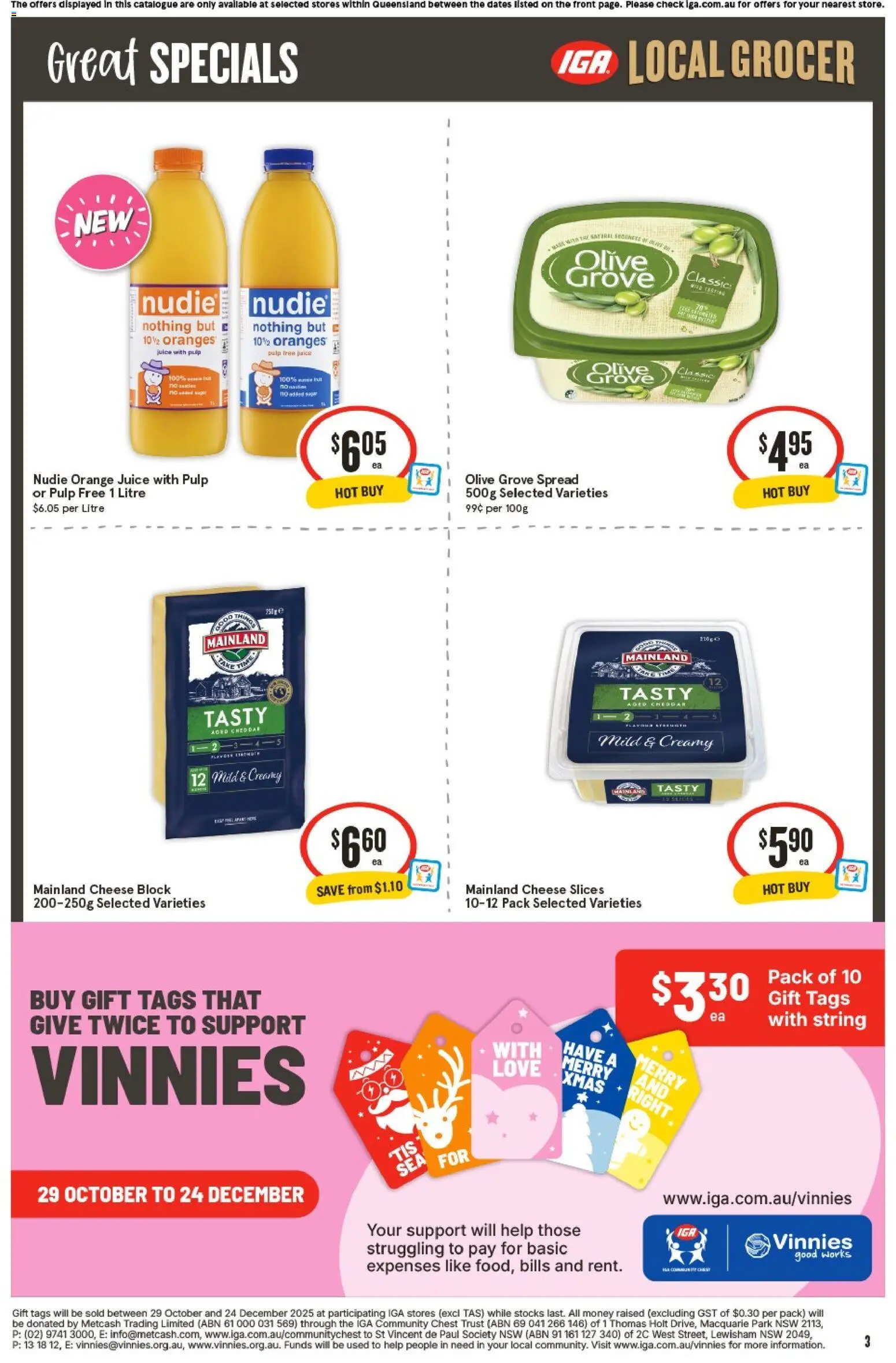 IGA catalogue - valid from 10.12.2025 | Page: 3 | Products: Cheese, Juice, Oranges