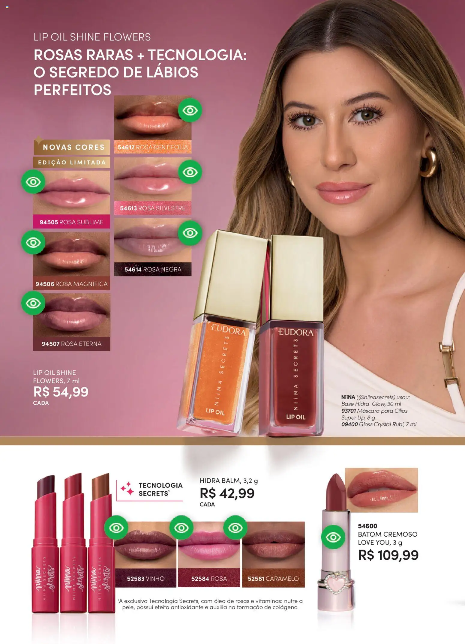 Eudora Folheto - válido de 19.02.2026 | Página: 68 | Produtos: Máscara para cílios, Batom, Óleo, Base