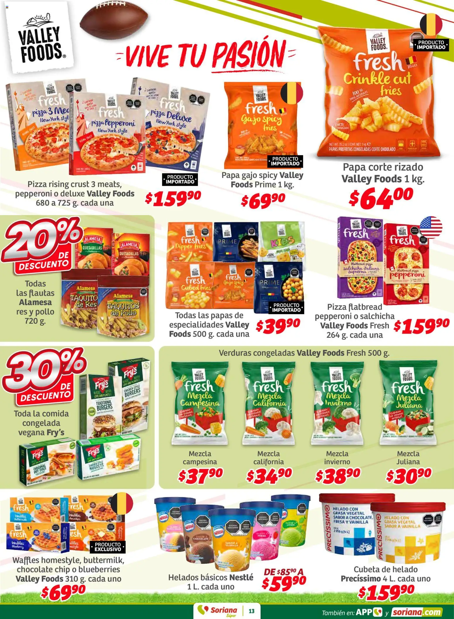 Nuevas ofertas de Soriana válidas en toda la República Mexicana desde el 30.01.2026. ¡Encuentra las mejores ofertas en Soriana - Preciazazaso Súper: Ags, Col, Gto, Jal, Mich! | Página: 13 | Productos: Papa, Salchicha, Res, Helado