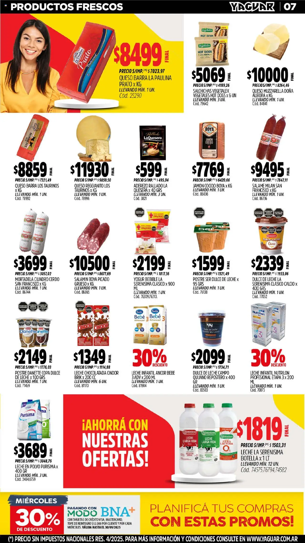 Yaguar - Salta │ válido desde el 15.09.2025 | Página: 7 | Productos: Mortadela, Leche, Chocolatada, Cerdo