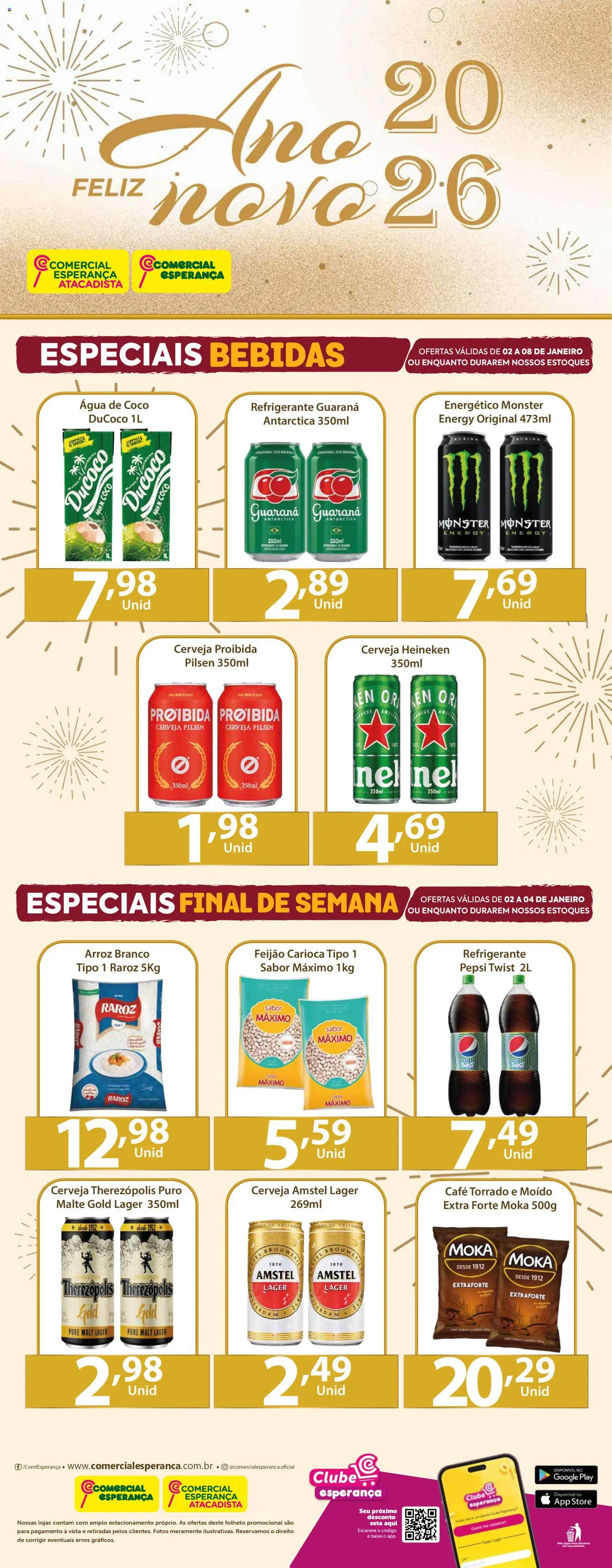 Comercial Esperança Folheto - válido de 02.01.2026 | Página: 1 | Produtos: Coco, Guaraná, Energético, Cerveja Heineken