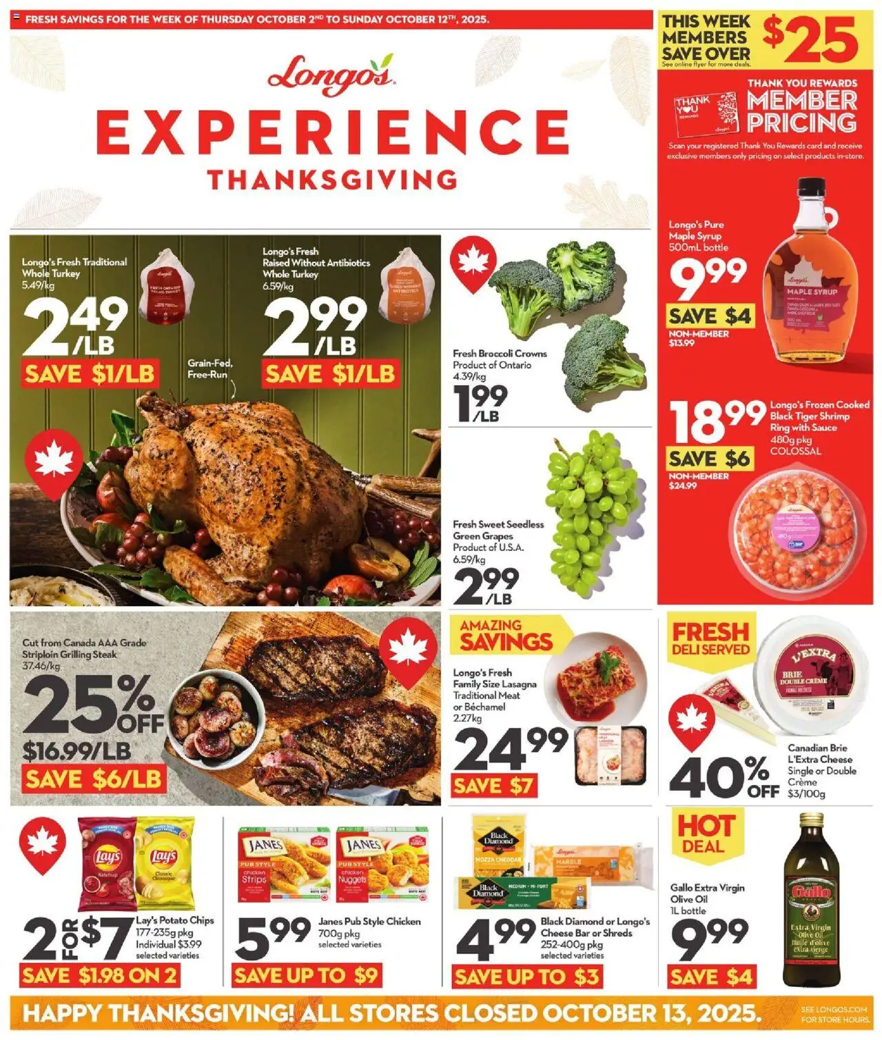 Longo's flyer valid from 02.10.2025 | Page: 1 | Products: Chips, Cheese, Oil, Chicken