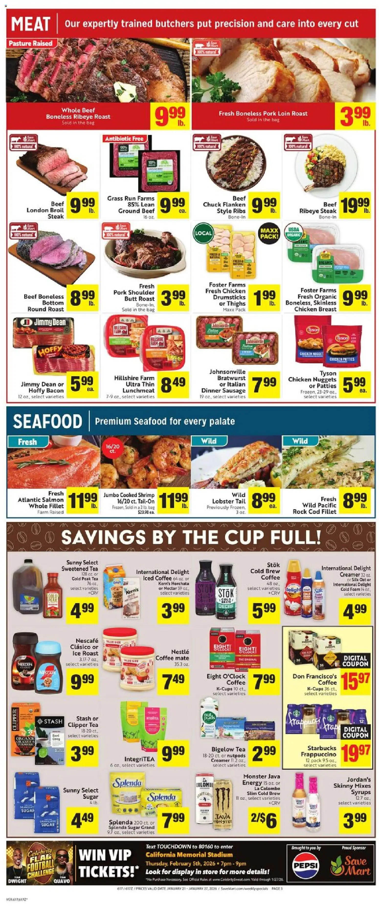 Save Mart Weekly - valid from 21.01.2026 | Page: 3 | Products: Beef, Sugar, Sausage, Date