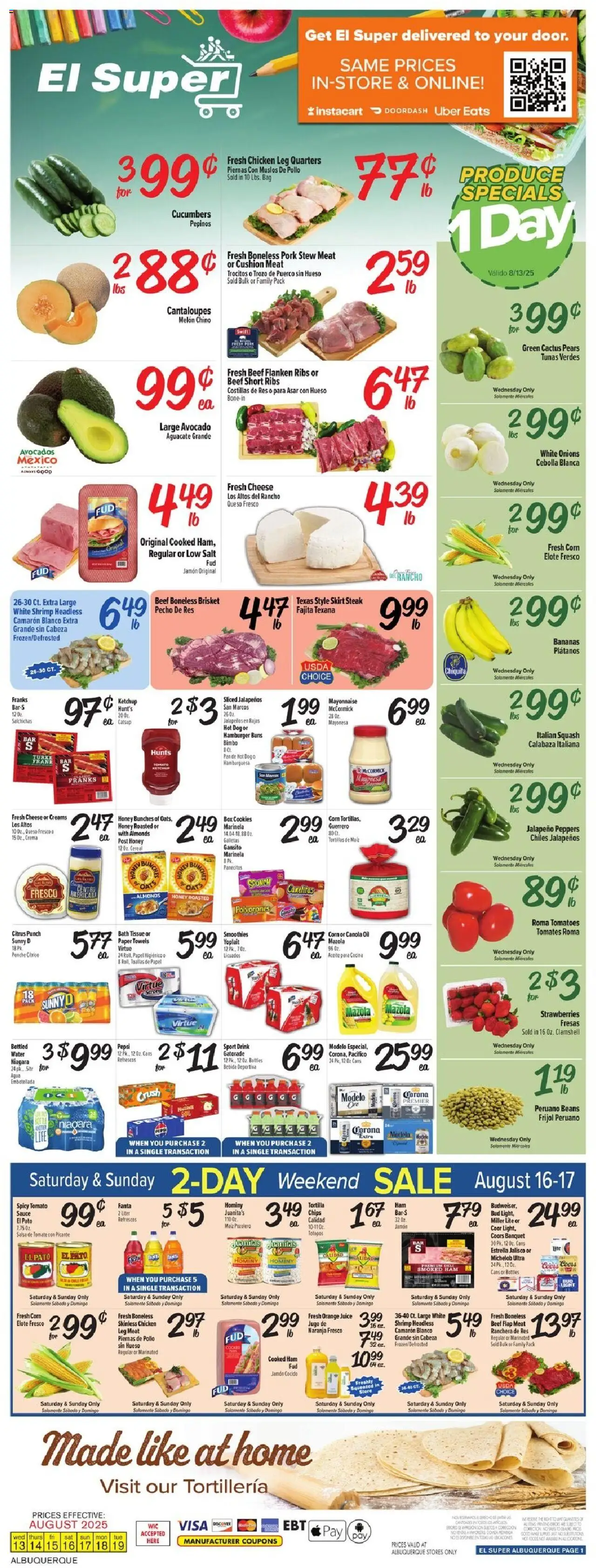 El Super Weekly Ad - NM - valid from 13.08.2025 | Page: 1 | Products: Jalapeno peppers, Oil, Ham, Beef