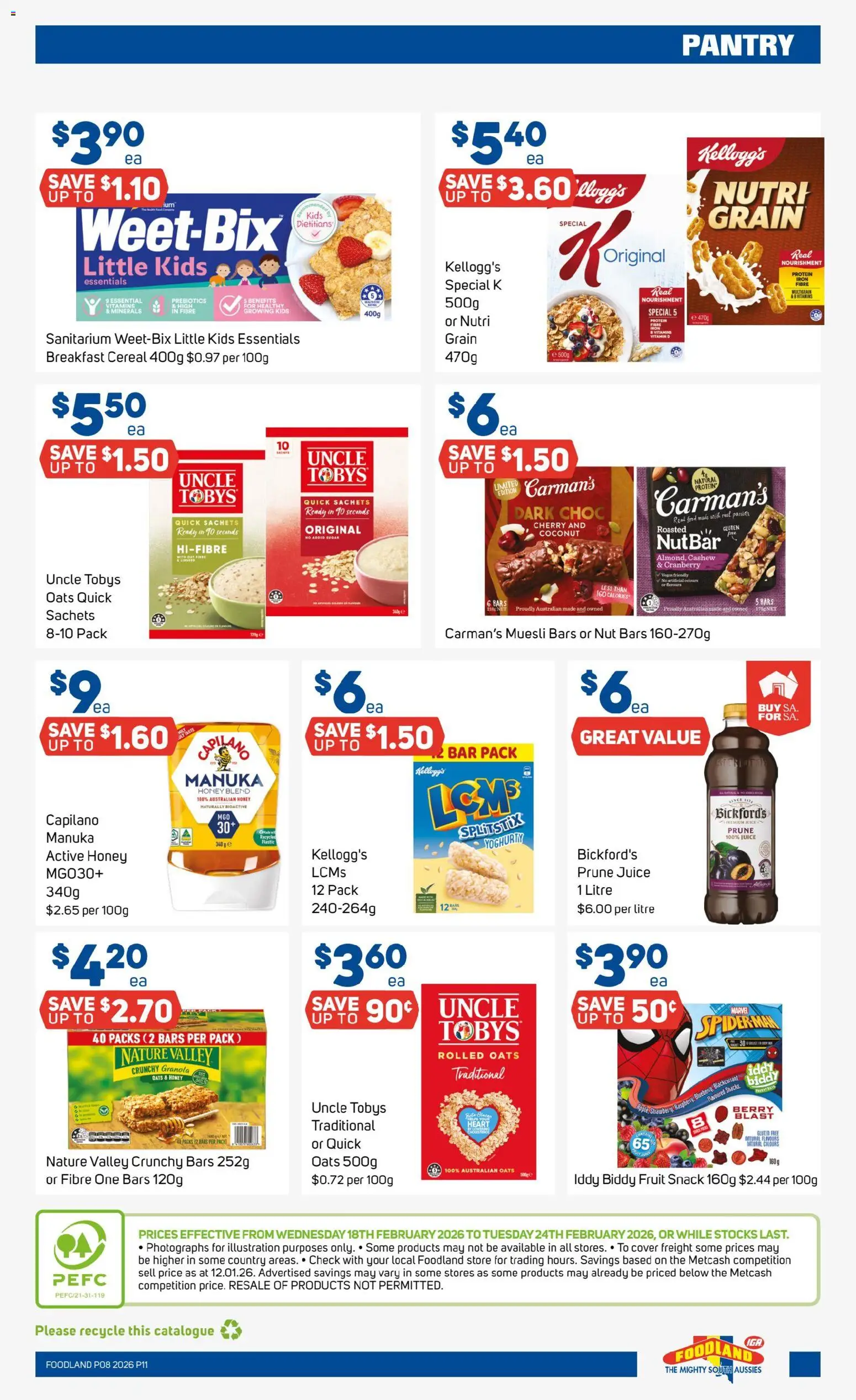 Foodland catalogue - valid from 18.02.2026 | Page: 11 | Products: Honey, Oats, Cereal, Sugar