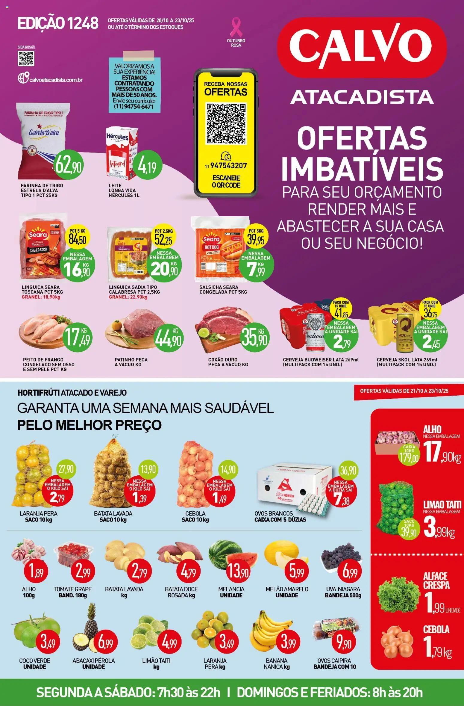 Calvo Atacadista Folheto - válido de 20.10.2025 | Página: 1 | Produtos: Pera, Linguiça, Leite, Frango
