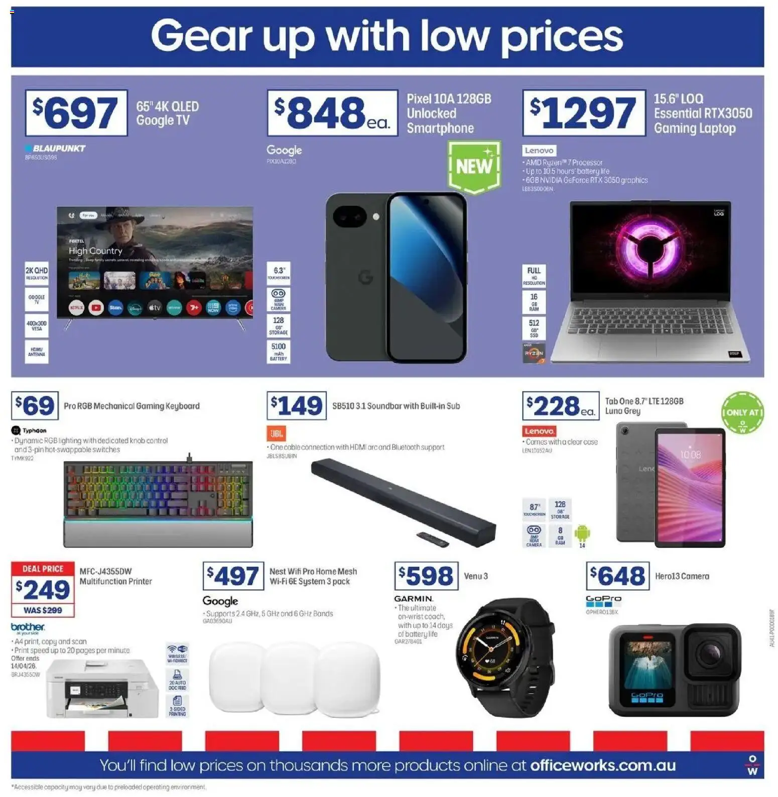 Officeworks catalogue - valid from 31.03.2026 | Page: 20 | Products: Smartphone, Printer, Tv, Cable
