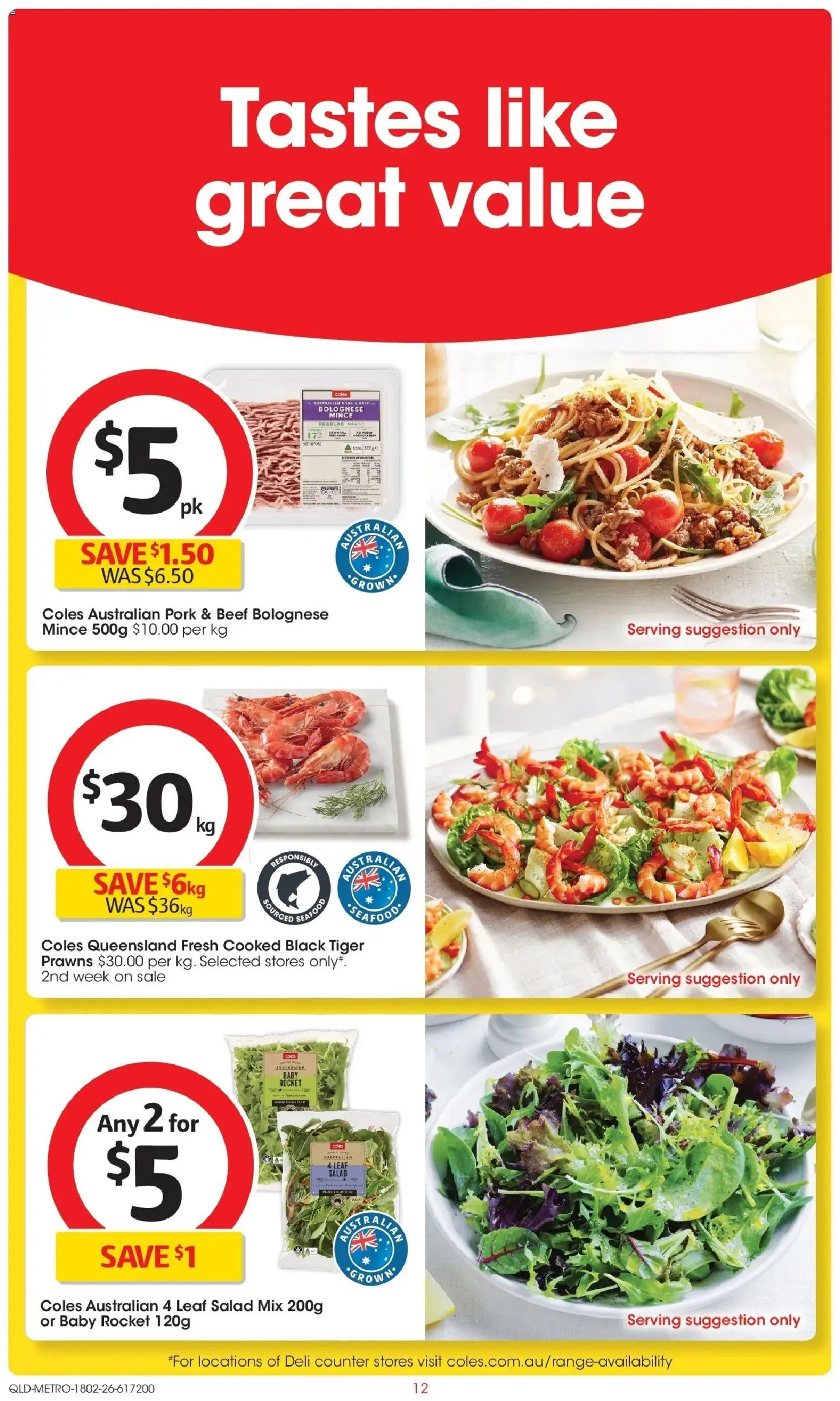Coles catalogue - valid from 18.02.2026 | Page: 12 | Products: Pork, Beef, Prawns, Rocket
