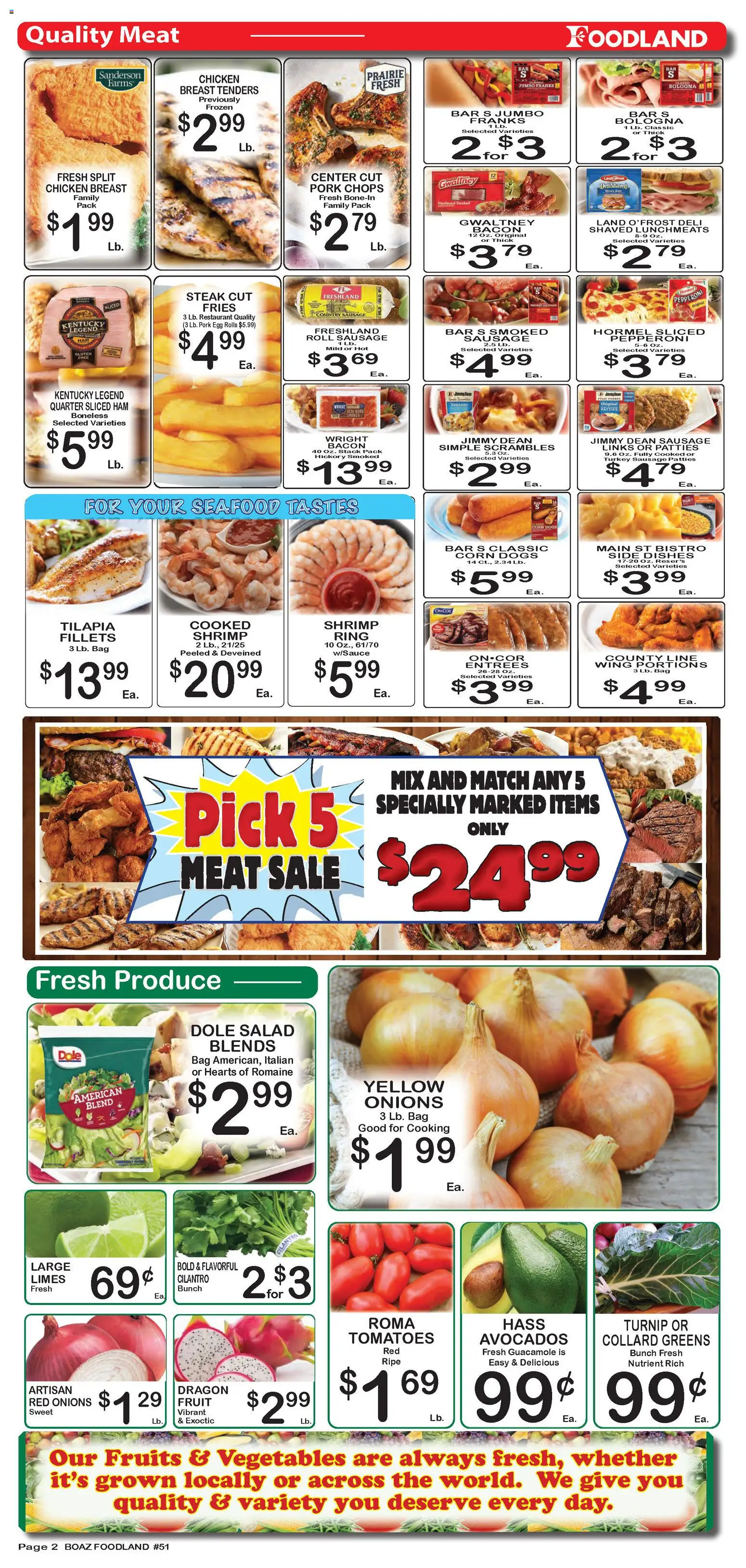 Foodland Weekly Ad - valid from 04.11.2025 | Page: 2 | Products: Tomatoes, Salad, Seafood, Sausage