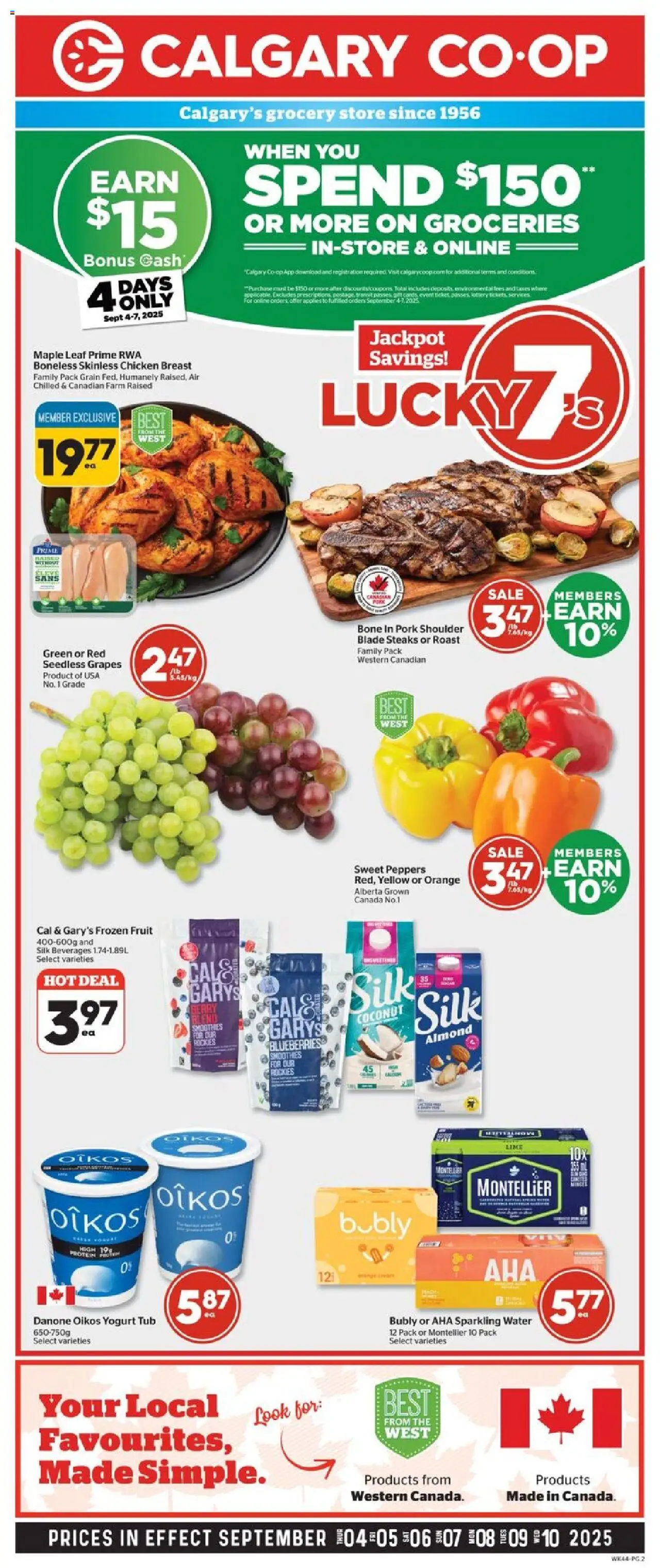 Calgary Co-op flyer valid from 04.09.2025 | Page: 2 | Products: Yogurt, Chicken, Pork