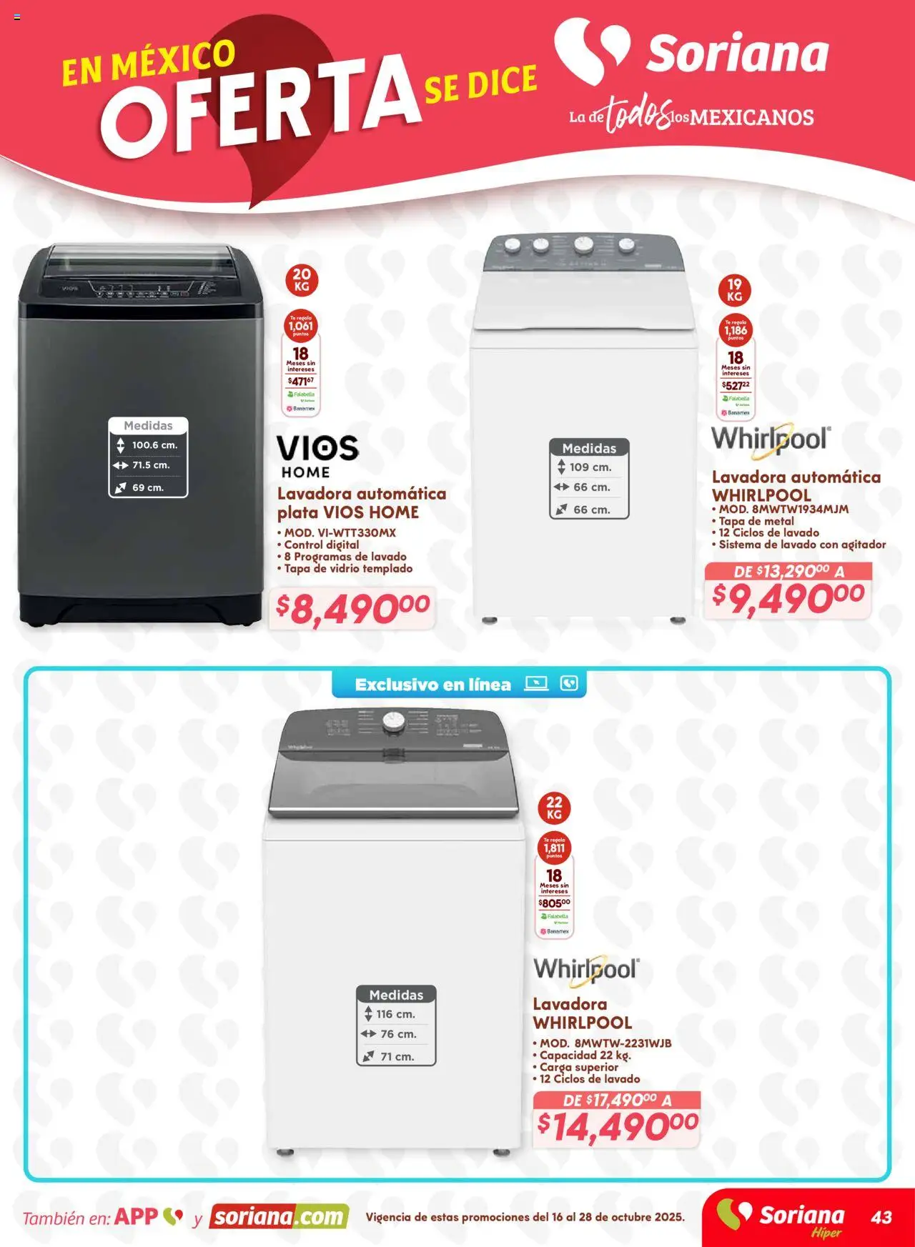 Nuevas ofertas de Soriana válidas en toda la República Mexicana desde el 16.10.2025. ¡Encuentra las mejores ofertas en Soriana - Preciazazaso Híper: Ags, Col, Gto, Jal, Mich! | Página: 43 | Productos: Lavadora, Té