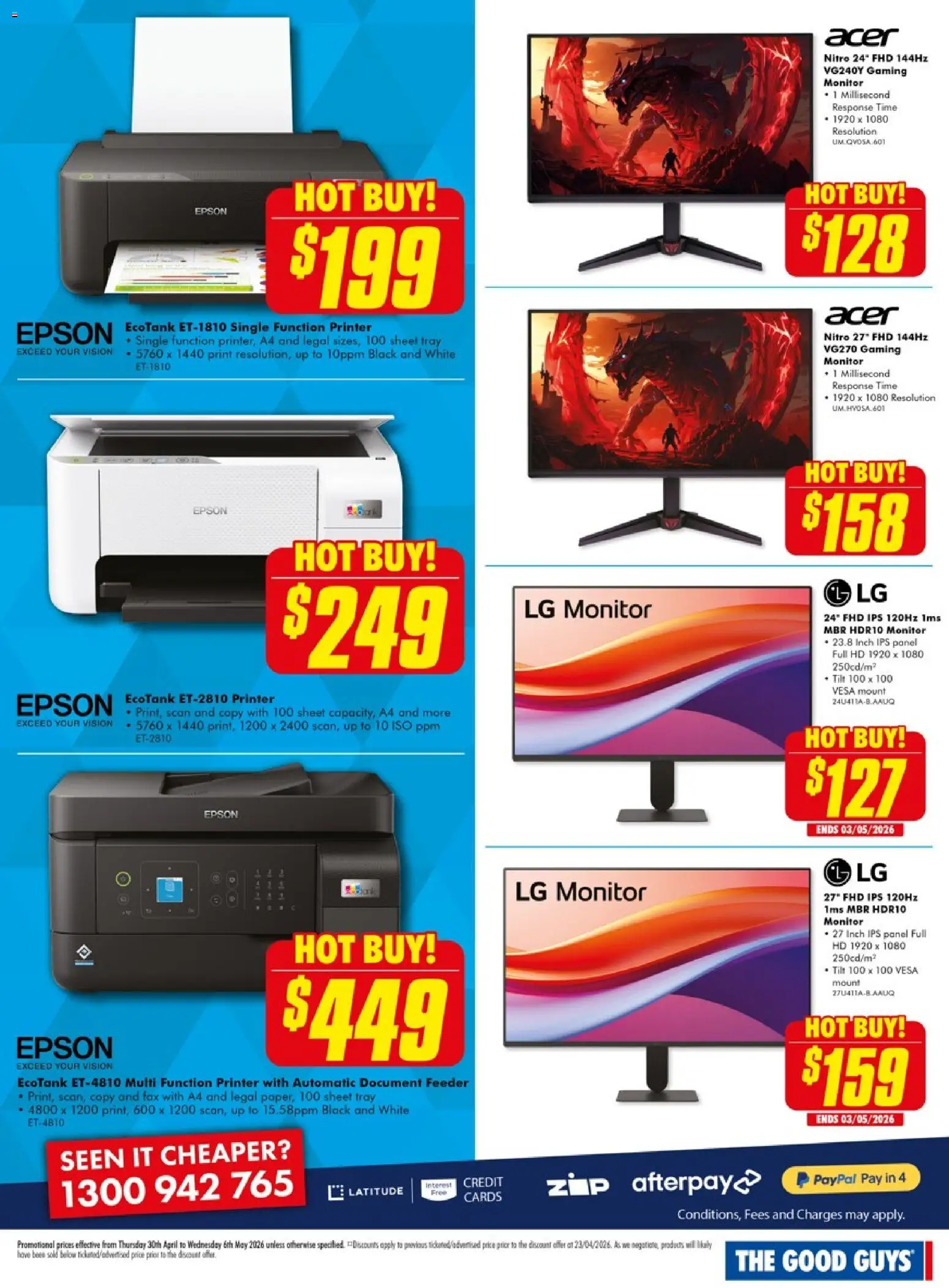 The Good Guys catalogue - valid from 29.04.2026 | Page: 4 | Products: Monitor, Printer, Fax