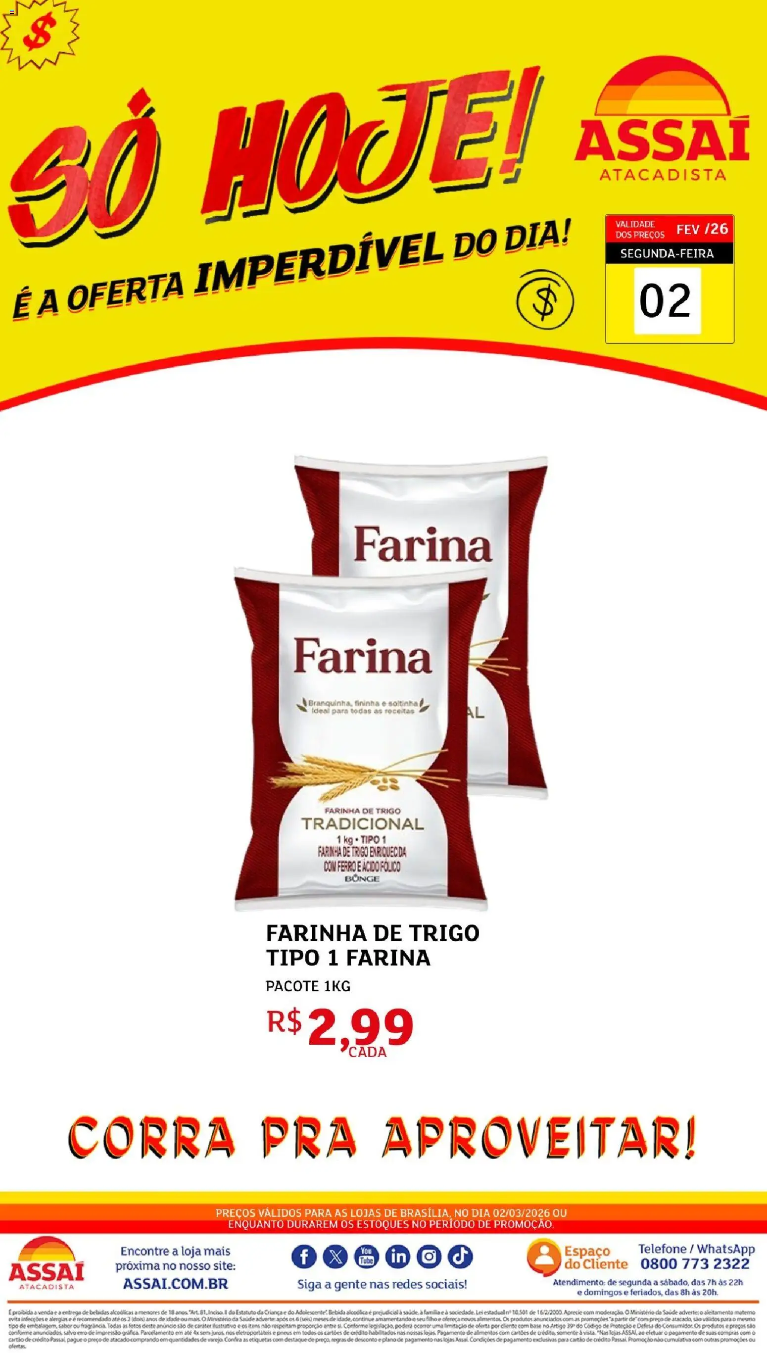 Assaí Atacadista Folheto - válido de 02.03.2026 | Página: 1 | Produtos: Ferro, Farinha de trigo, Pneus, Base