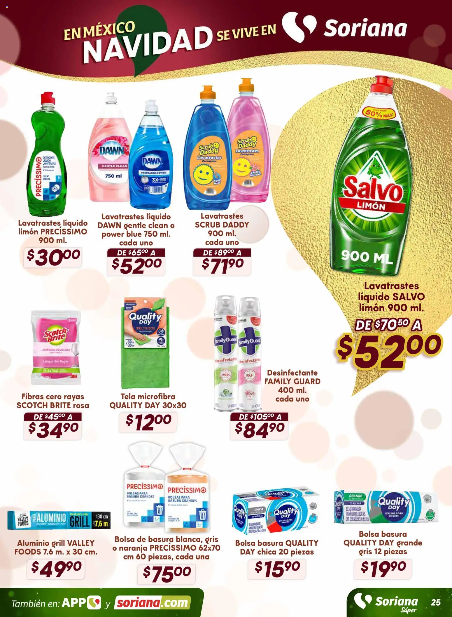 Nuevas ofertas de Soriana válidas en toda la República Mexicana desde el 18.11.2025. ¡Encuentra las mejores ofertas en Soriana - Preciazazaso Súper: BCS, Jal, Nay, Sin, Son! | Página: 25 | Productos: Bolsa, Agua, Limón, Desinfectante
