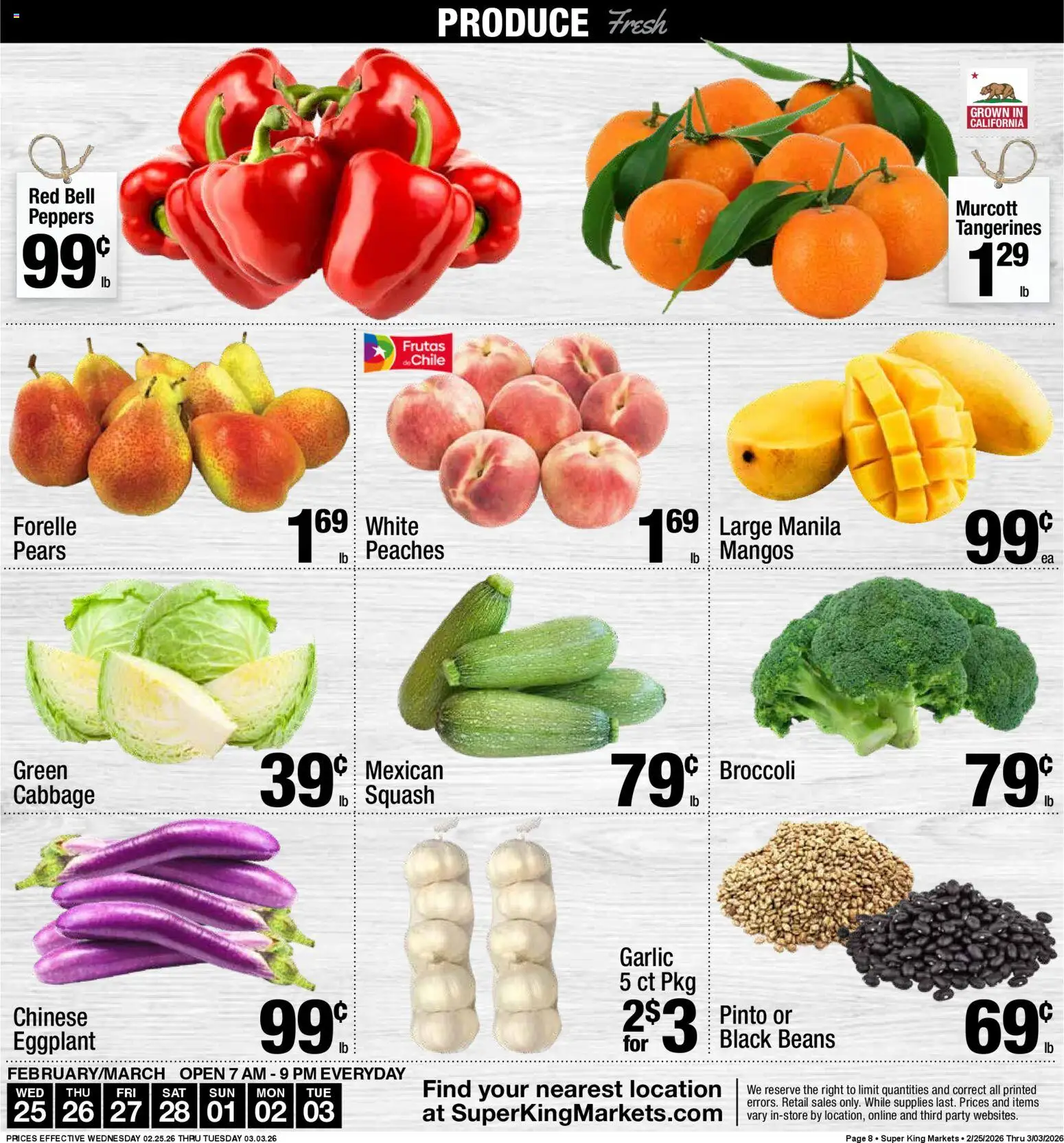 Super King - Weekly Ad - valid from 25.02.2026 | Page: 9 | Products: Peppers, Squash, Tangerines, Cabbage
