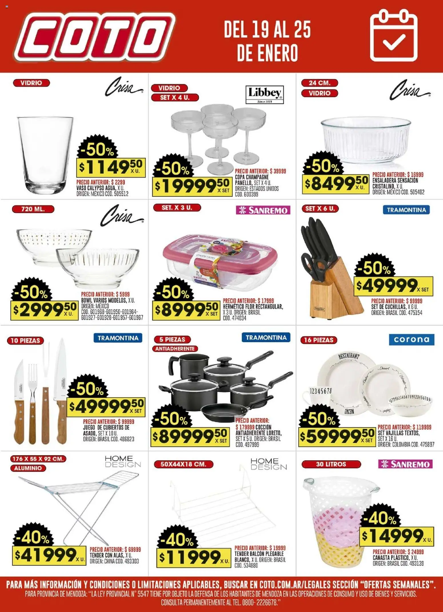 Coto - Ofertas Bazar │ válido desde el 19.01.2026 | Página: 1 | Productos: Bowl, Champagne, Ensaladera, Canasta