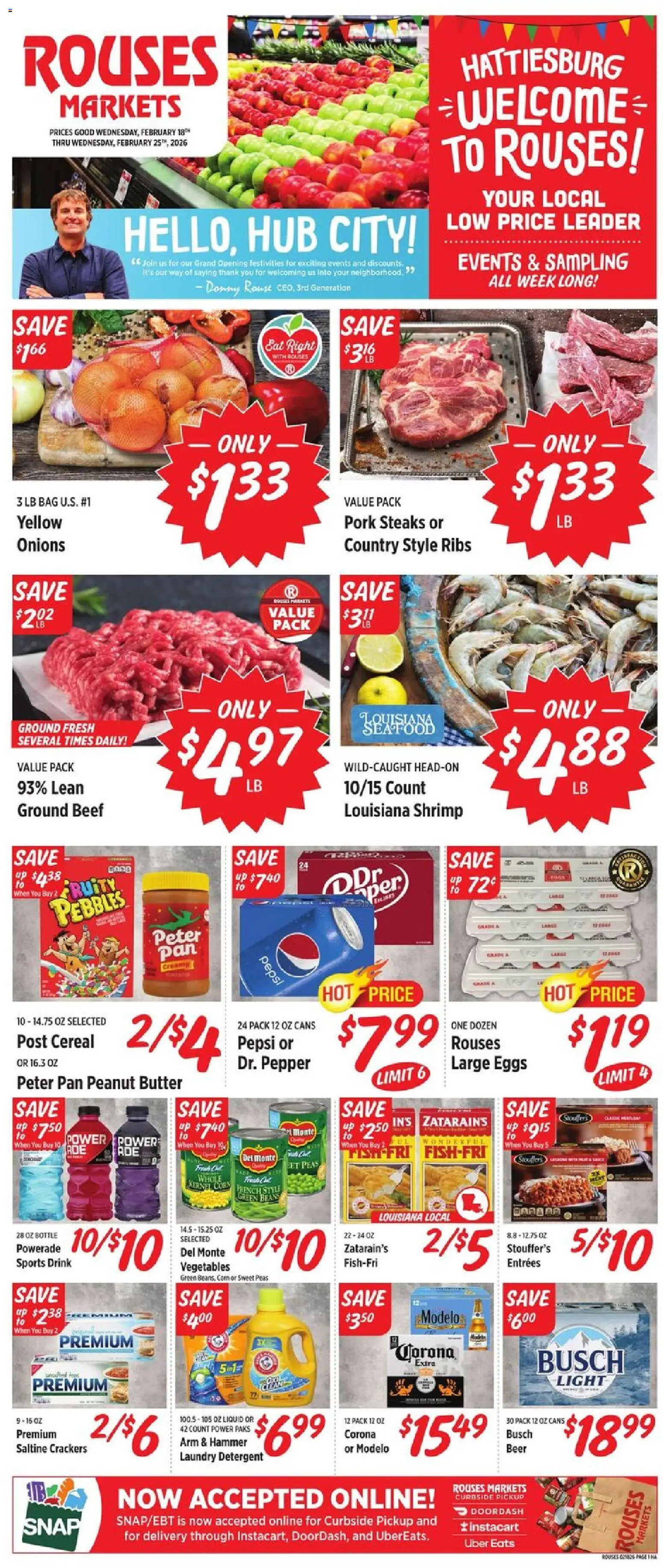 Rouses Grand Opening - valid from 18.02.2026 | Page: 1 | Products: Hammer, Beer, Pork, Seafood