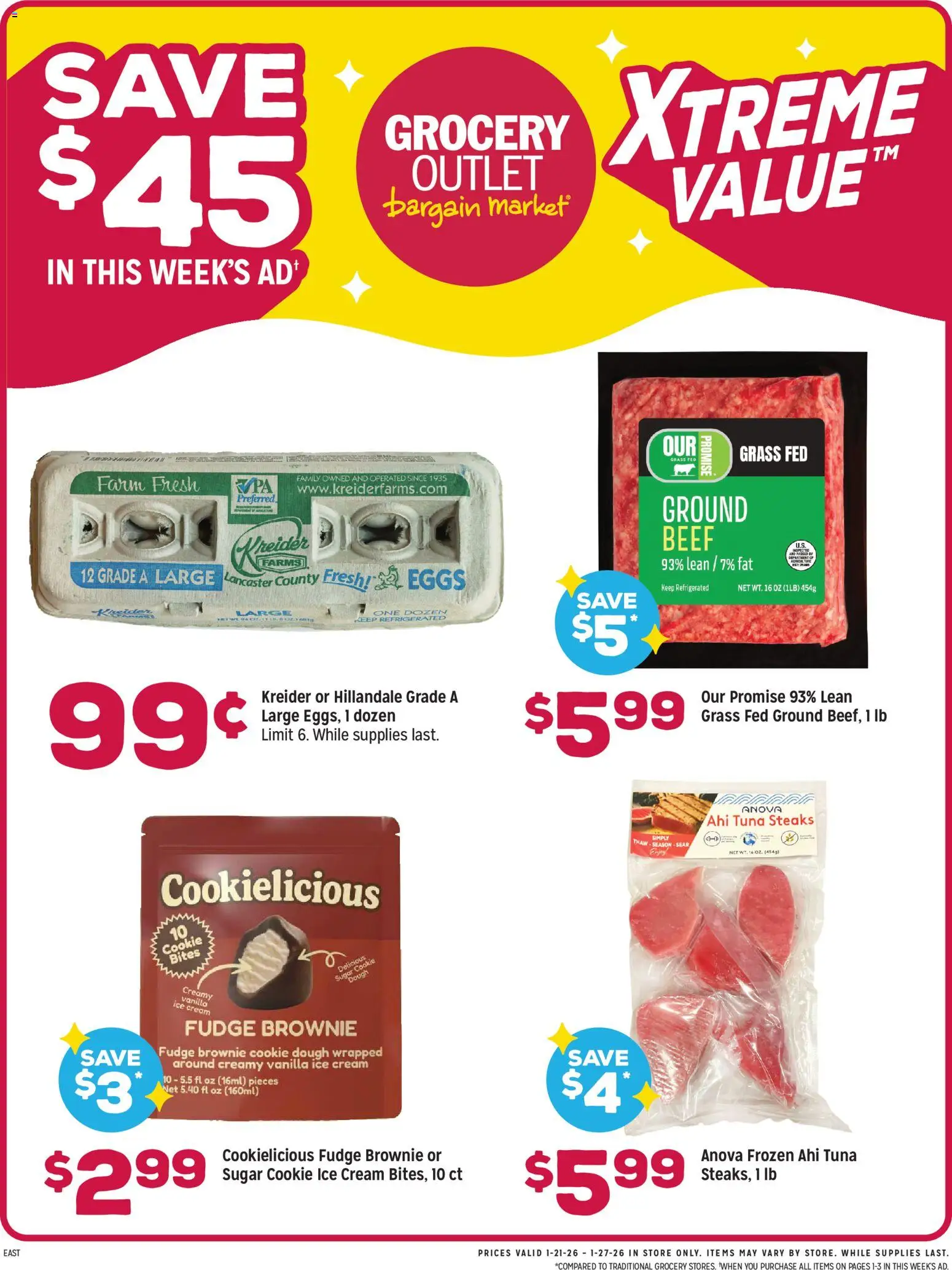 Grocery Outlet Weekly Ad - OH - valid from 21.01.2026 | Page: 1 | Products: Eggs, Cream, Ice cream, Sugar
