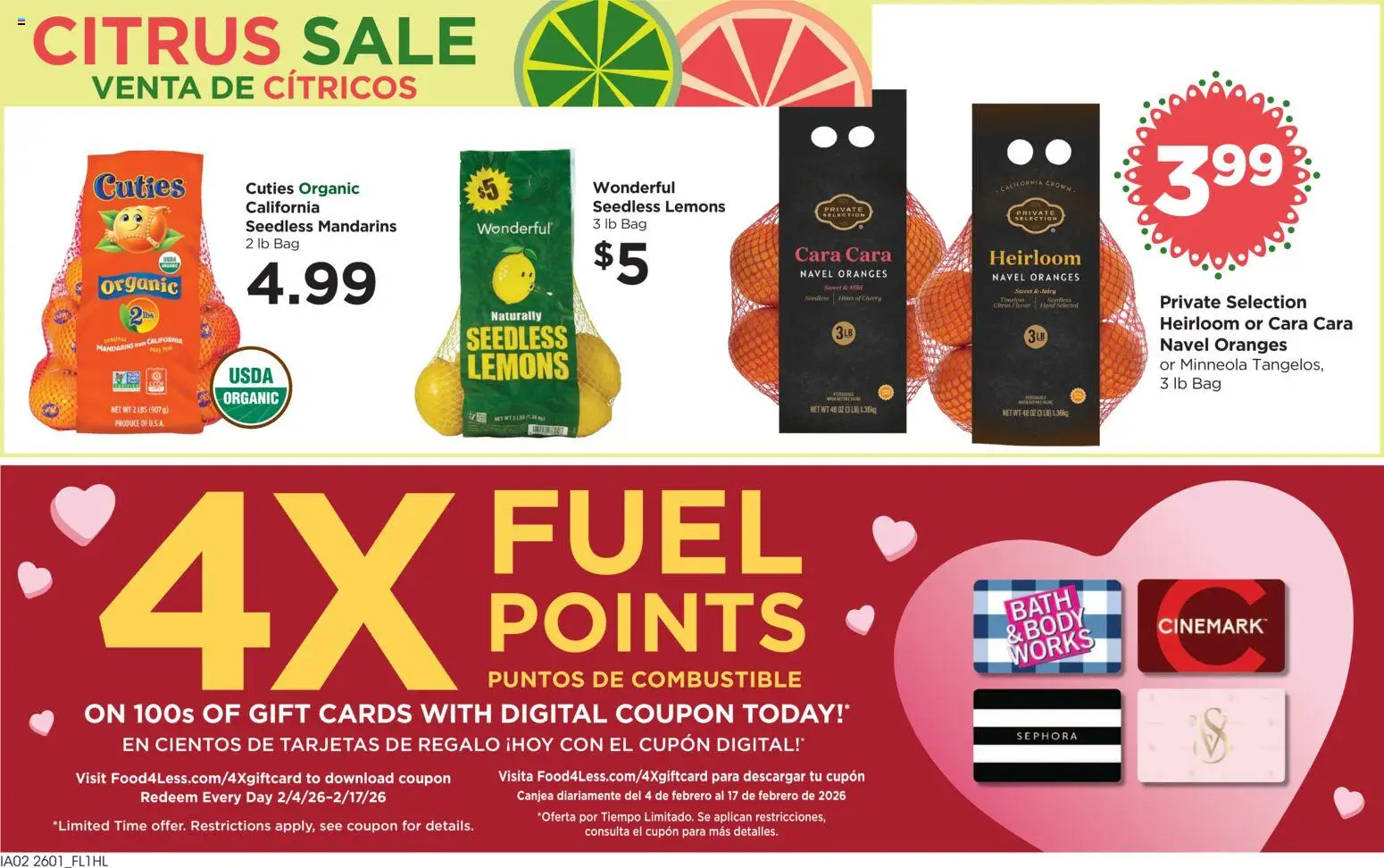 Food 4 Less Weekly Ad - valid from 04.02.2026 | Page: 6 | Products: Mandarins, Bath, Oranges, Bag