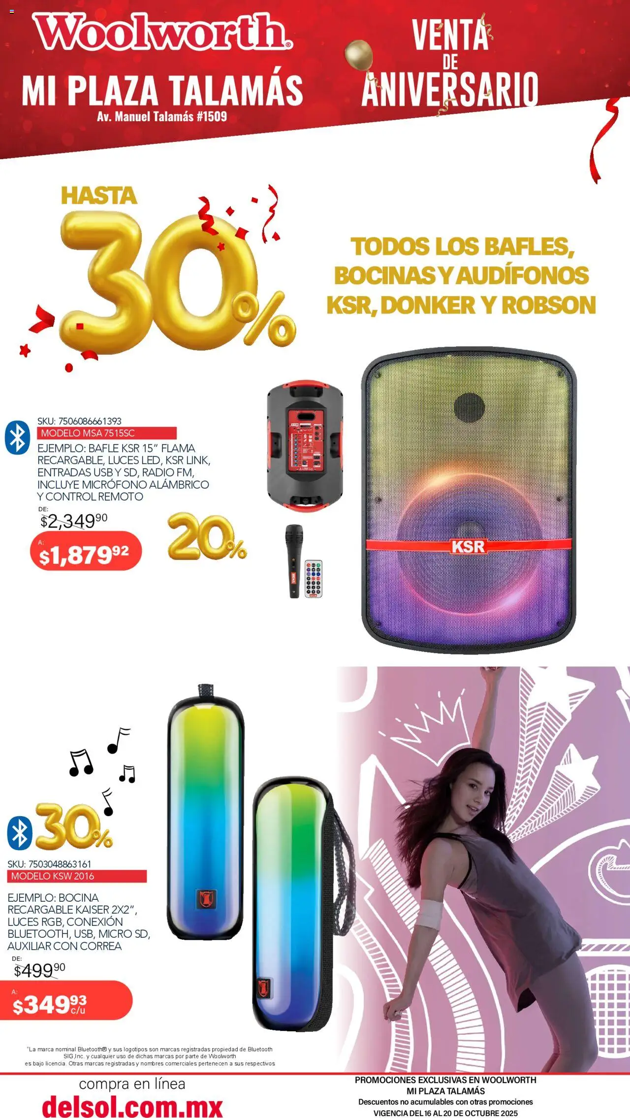 Nuevas ofertas de Del Sol y Woolworth válidas en toda la República Mexicana desde el 16.10.2025. ¡Encuentra las mejores ofertas en Del Sol y Woolworth - Aniversario Apertura Woolworth Talamás! | Página: 8 | Productos: Usb, Radio, Control remoto, Bocina