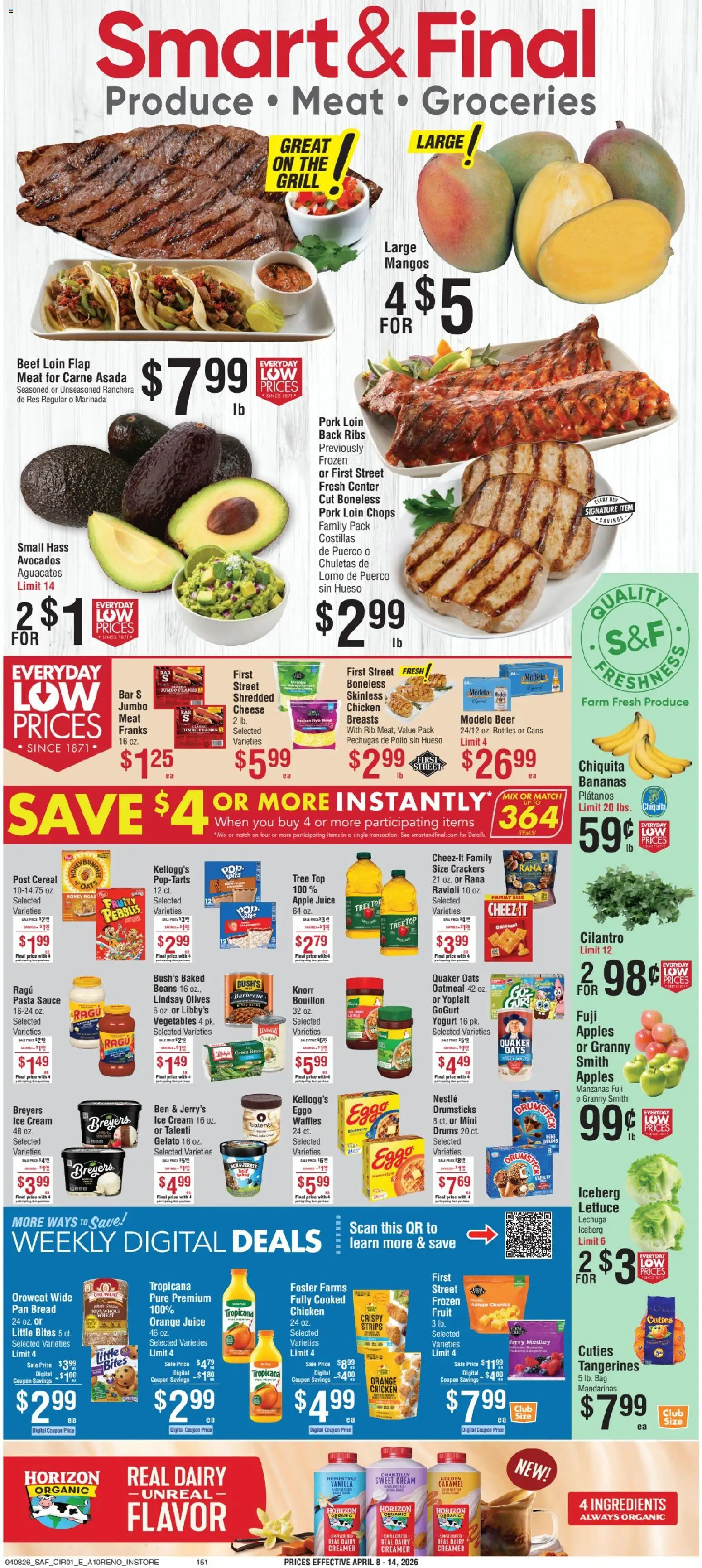 Smart & Final Weekly Ad - valid from 08.04.2026 | Page: 1 | Products: Bread, Beer, Cream, Bag
