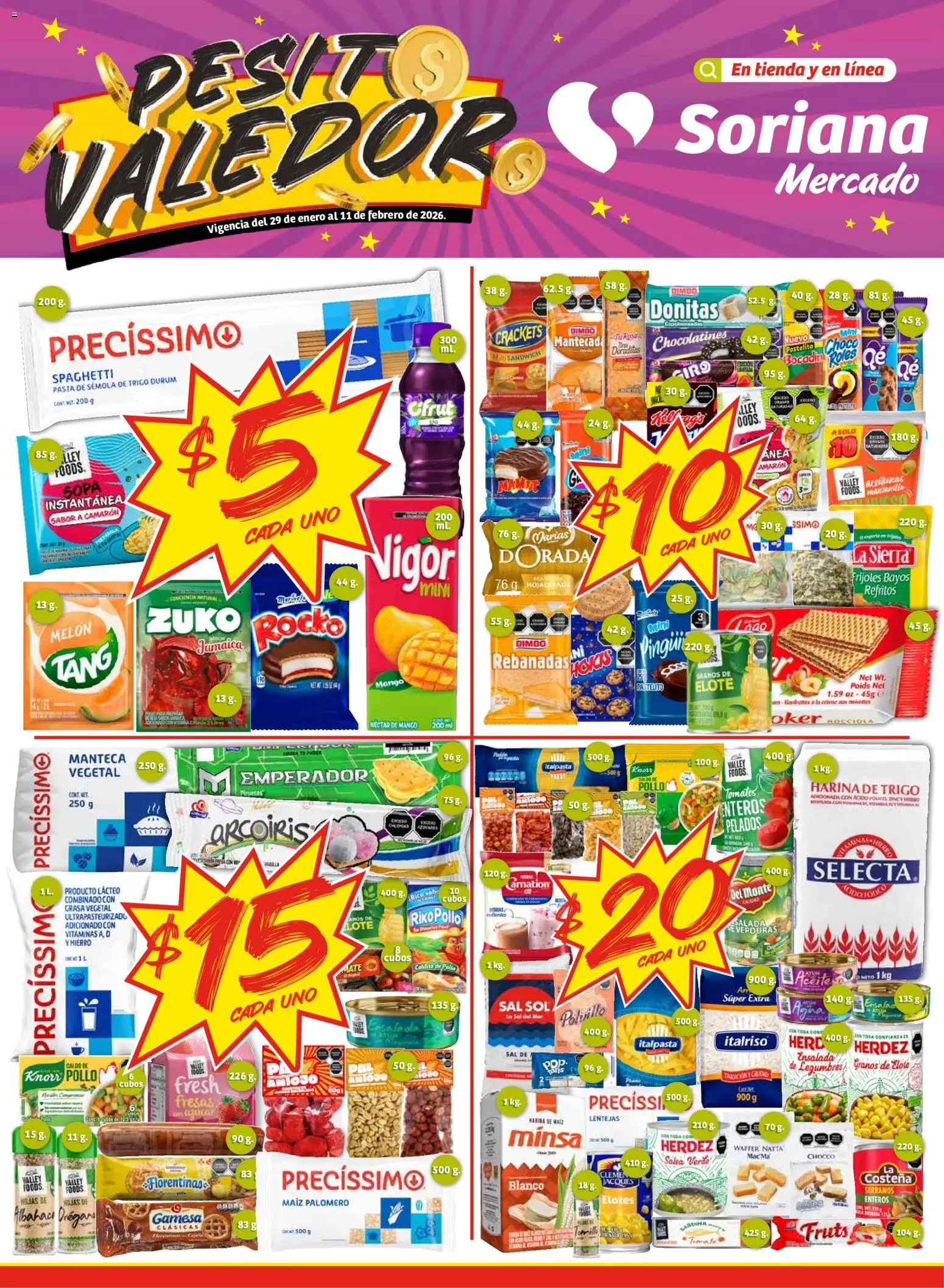 Nuevas ofertas de Soriana válidas en toda la República Mexicana desde el 30.01.2026. ¡Encuentra las mejores ofertas en Soriana - Pesito Valedor Mercado: Camp, Chia, Oax, Q. Roo, Tab, Yuc! | Página: 1 | Productos: Sal, Sopa, Fresas, Ensalada