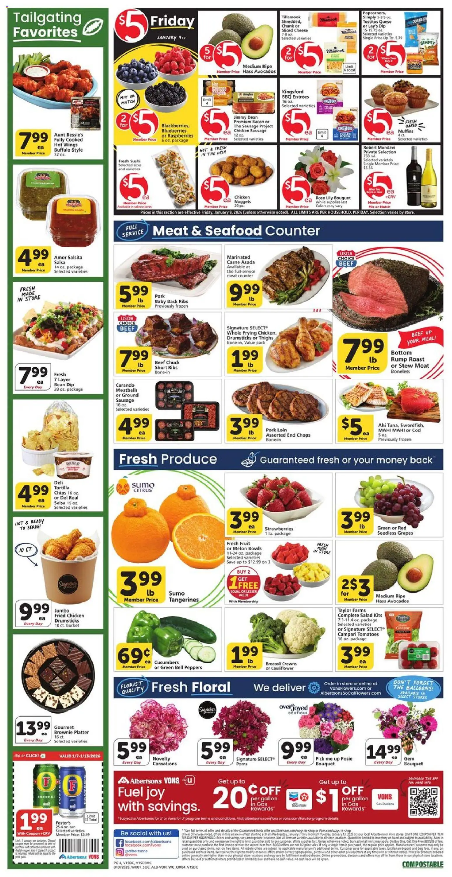 Vons Weekly Ad - valid from 07.01.2026 | Page: 4 | Products: Salad, Seafood, Grapes, Blueberries