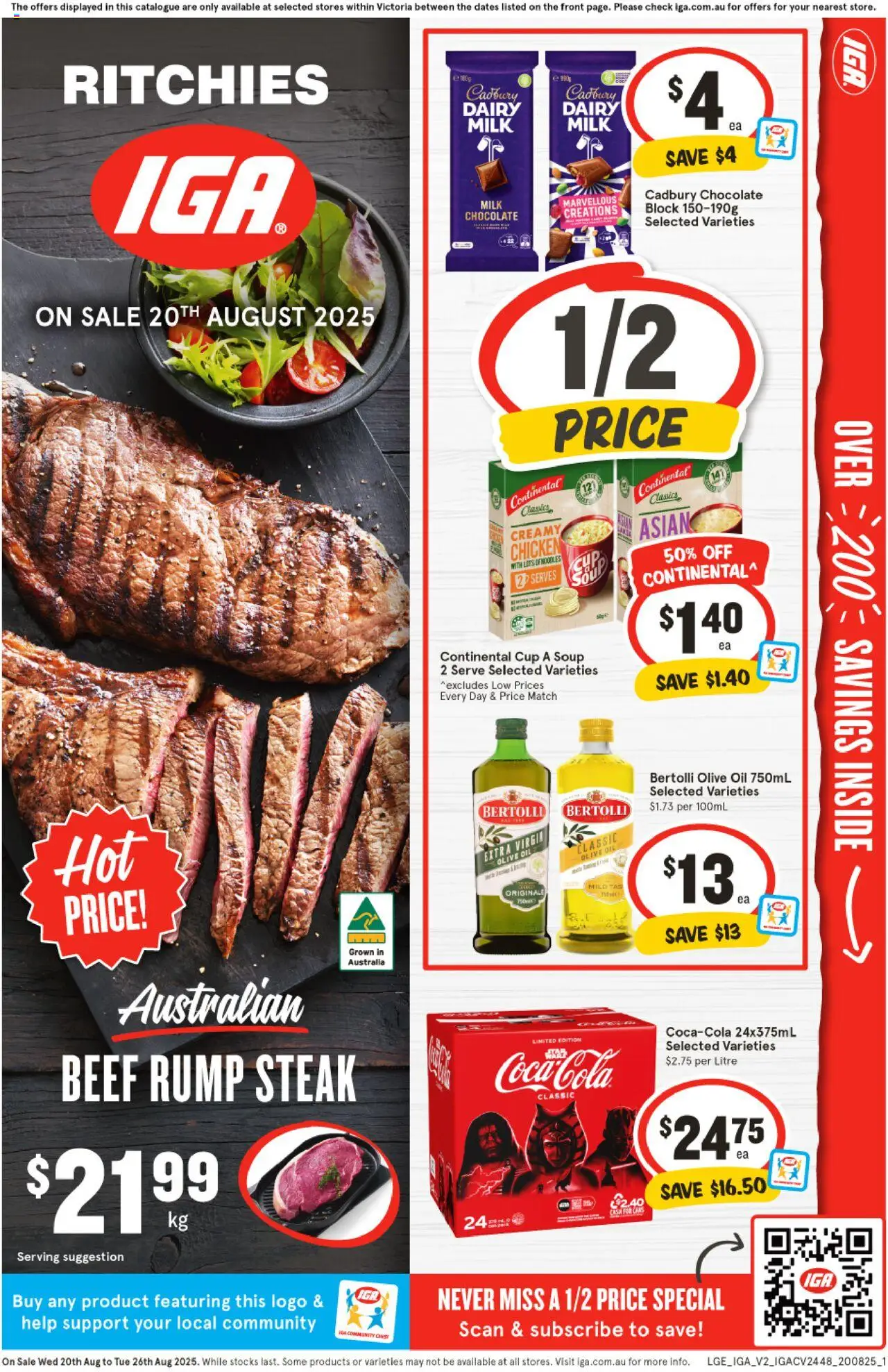 IGA catalogue - valid from 20.08.2025 | Page: 1 | Products: Chocolate, Beef, Steak, Soup