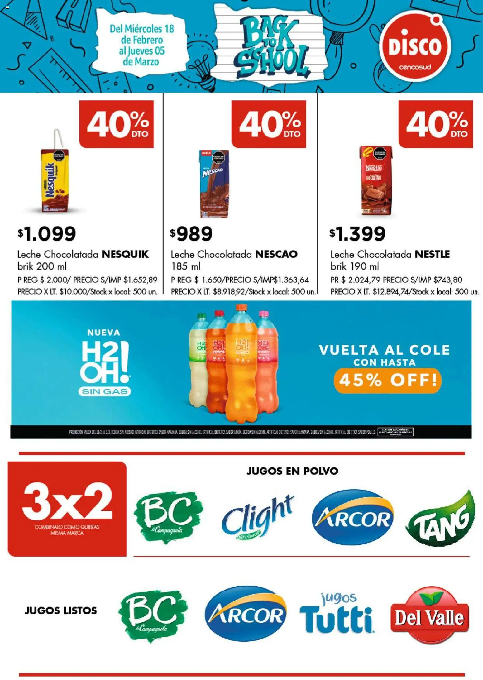Disco - FOLLETO VUELTA AL COLE MASIVOS │ válido desde el 18.02.2026 | Página: 10 | Productos: Polvo, Pomelo, Leche, Chocolatada