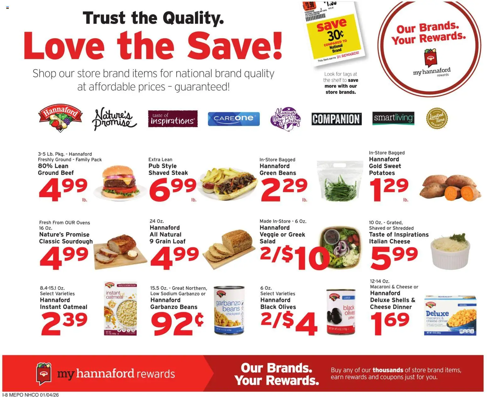 Hannaford Weekly Ad - valid from 04.01.2026 | Page: 20 | Products: Chickpeas, Shelf, Beef, Salad