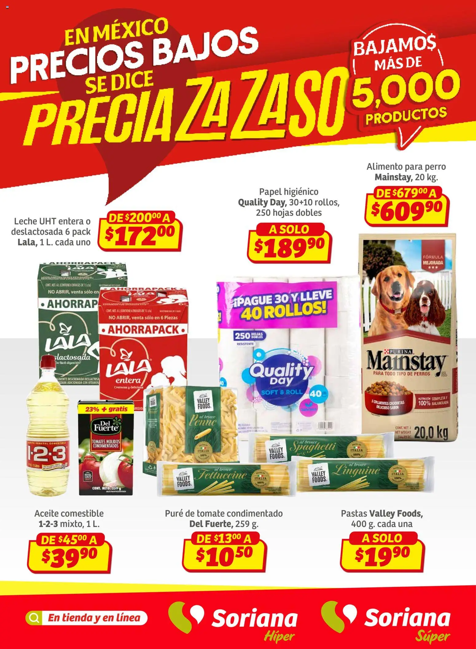 Nuevas ofertas de Soriana válidas en toda la República Mexicana desde el 30.01.2026. ¡Encuentra las mejores ofertas en Soriana - Preciazazaso Híper: Camp, Chia, Oax, Q. Roo, Tab, Yuc! | Página: 1 | Productos: Leche, Aceite, Papel higiénico, Tomates