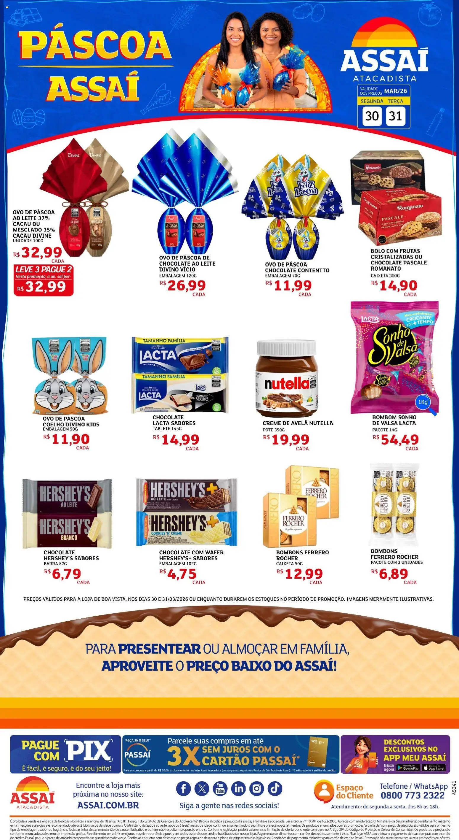 Assaí Atacadista Folheto - válido de 30.03.2026 | Página: 1 | Produtos: Chocolate, Base, Creme, Baixo