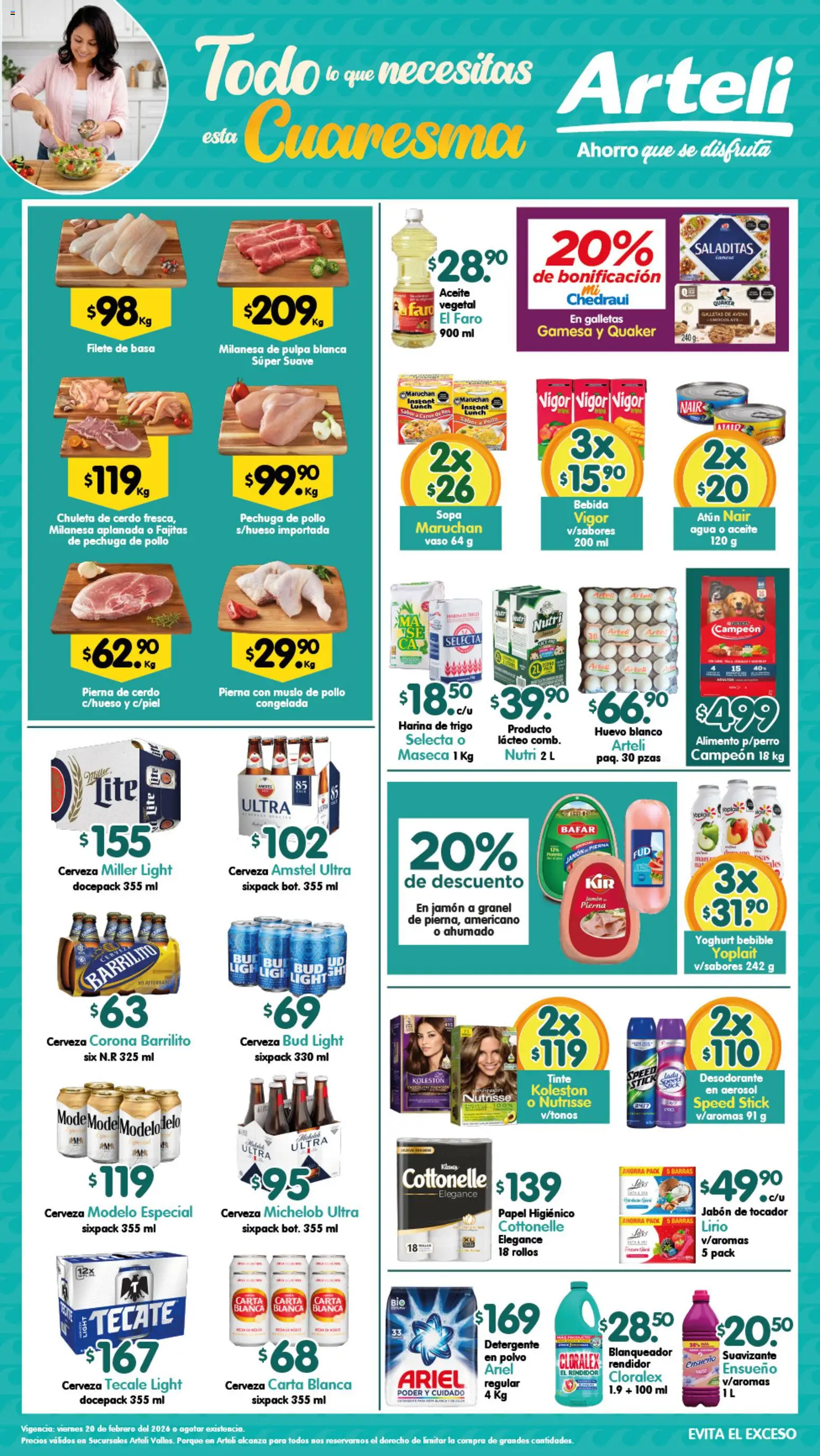 Nuevas ofertas de Arteli válidas en toda la República Mexicana desde el 20.02.2026. ¡Encuentra las mejores ofertas en Arteli folleto Valles! | Página: 1 | Productos: Milanesa, Harina, Aceite, Jabón