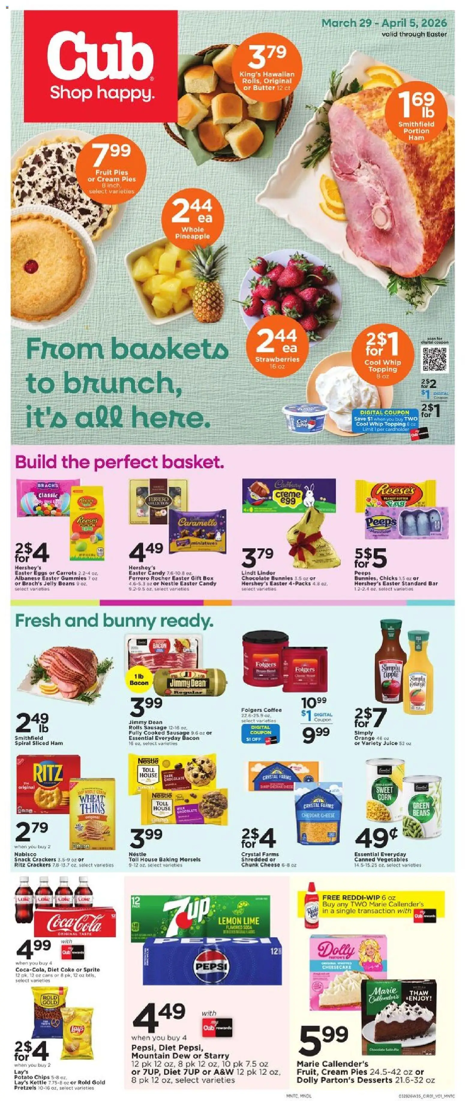 Cub Foods Weekly Ad - valid from 29.03.2026 | Page: 1 | Products: Cheese, Cream, Sausage, Kettle
