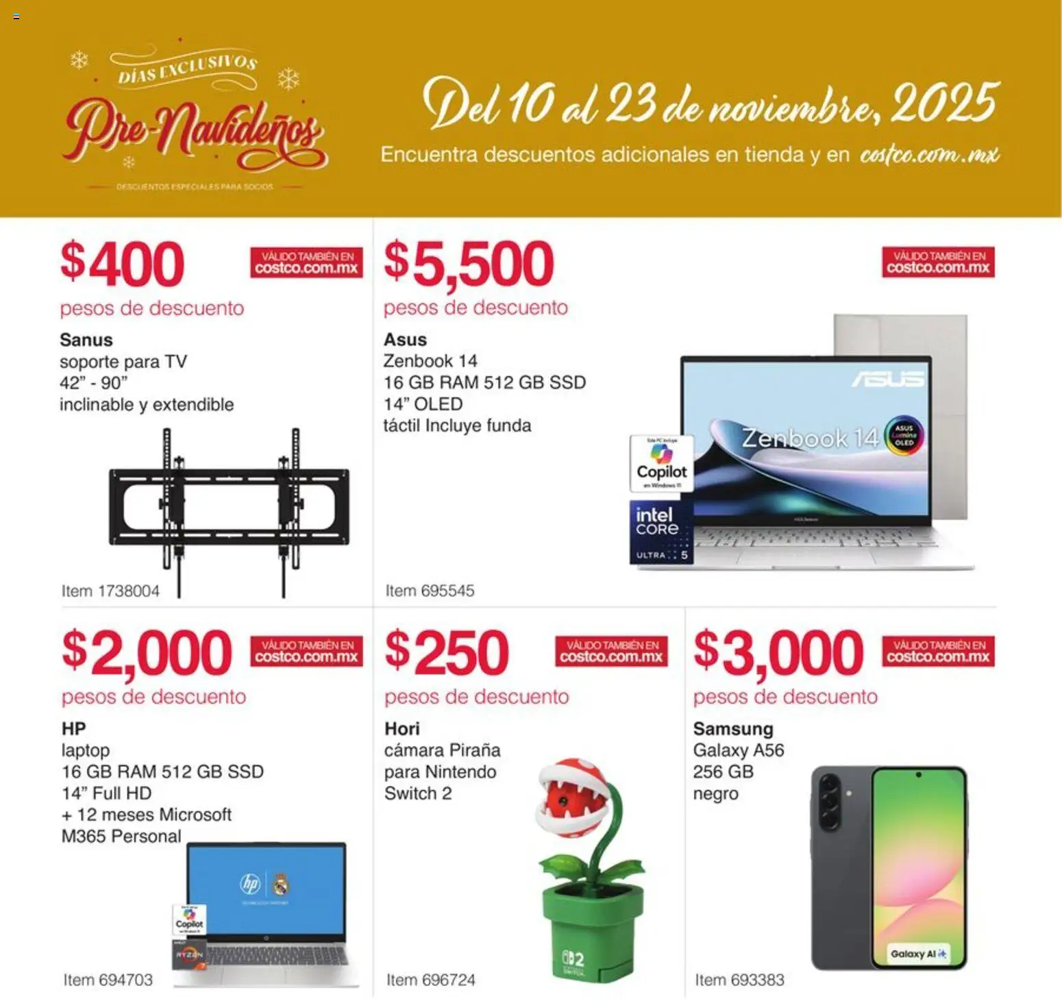 Nuevas ofertas de Costco válidas en toda la República Mexicana desde el 10.11.2025. ¡Encuentra las mejores ofertas en Costco catálogo Pre-Navideños! | Página: 4 | Productos: Cámara, Funda, Smartphone, Soporte para TV