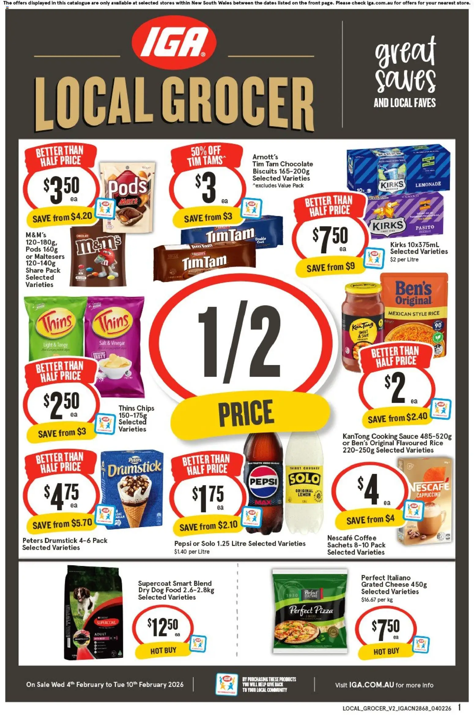 IGA catalogue - valid from 04.02.2026 | Page: 1 | Products: Pizza, Chips, Salt, Nescafe