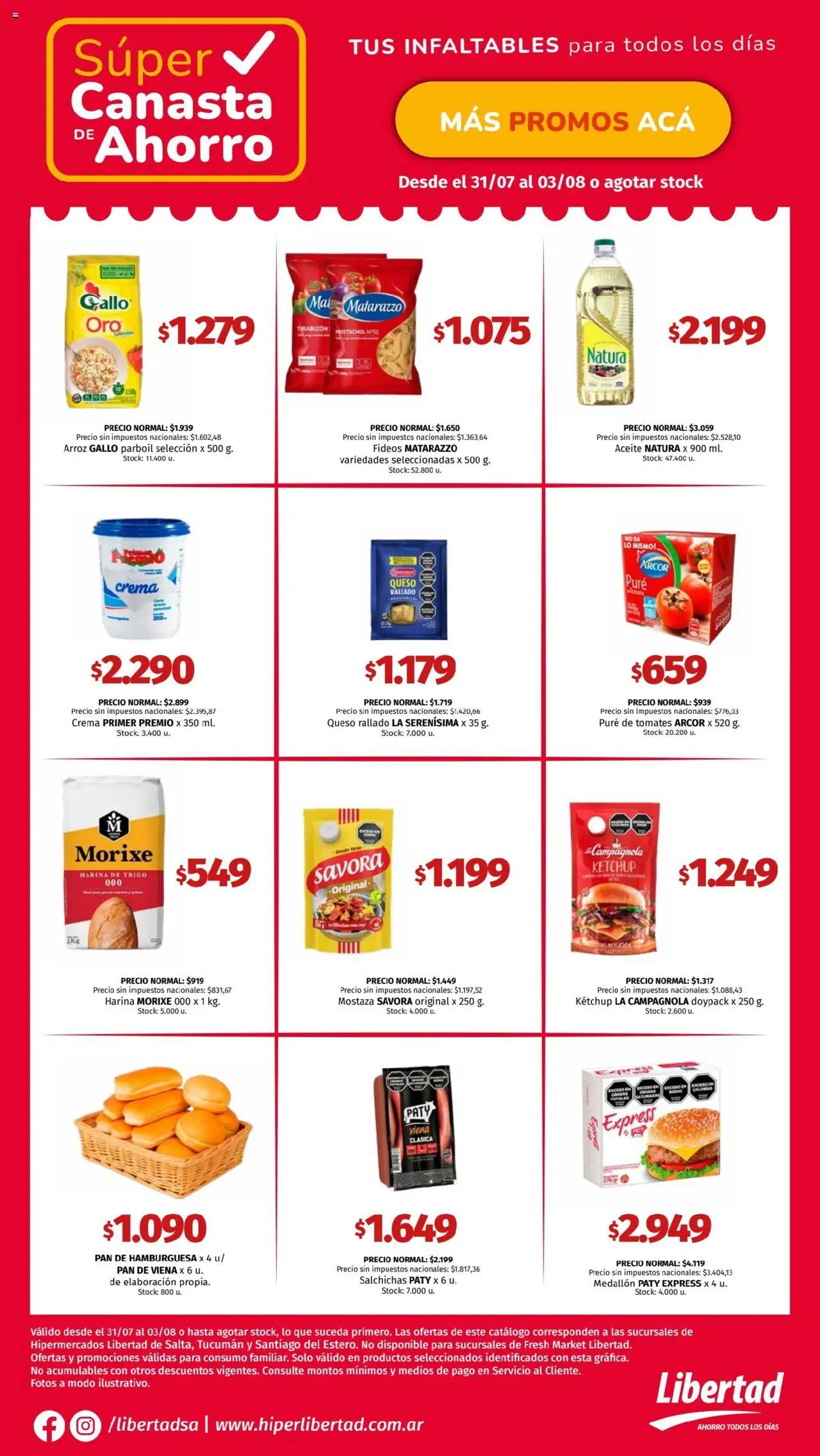 Hipermercado Libertad - Canasta - NOA │ válido desde el 31.07.2025 | Página: 1 | Productos: Harina, Pan, Tomates, Canasta
