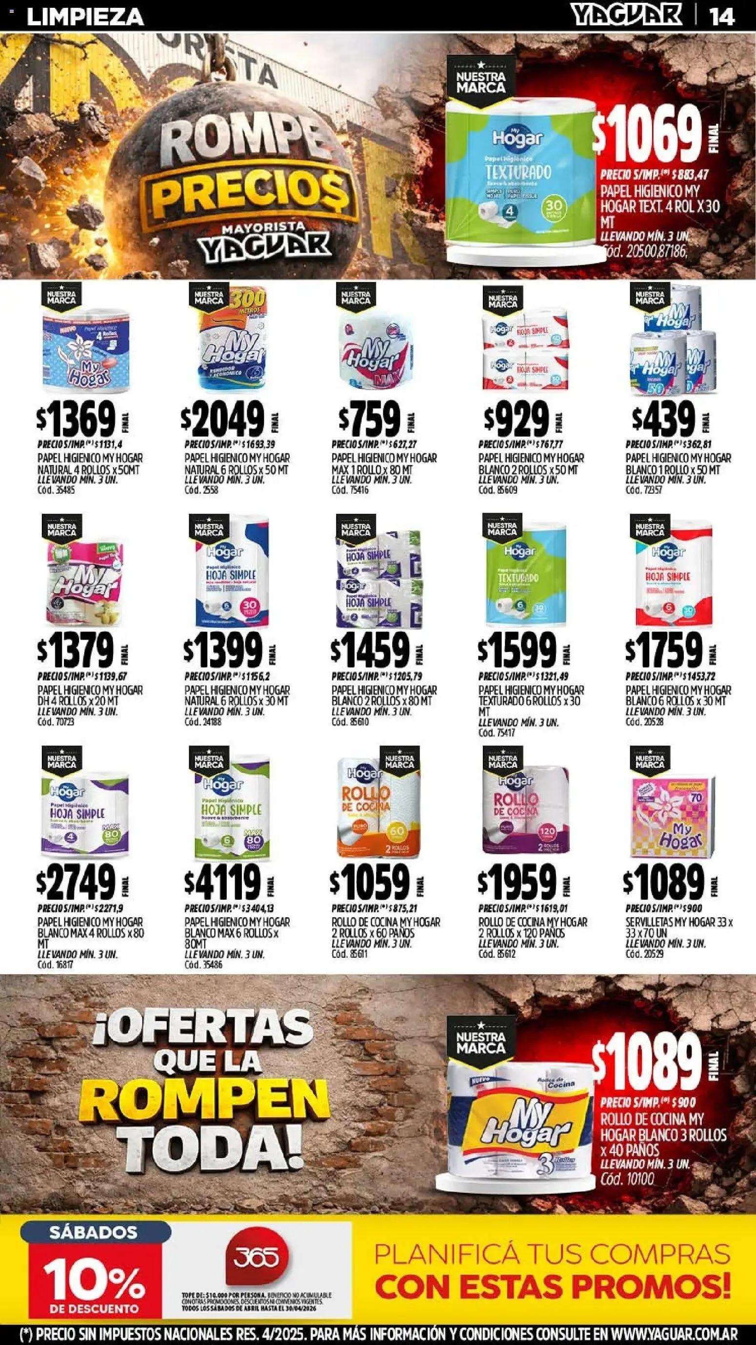 Yaguar - Oferta Semanal Neuquen │ válido desde el 20.04.2026 | Página: 14 | Productos: Papel higiénico, Cocina, Servilletas, Huevo