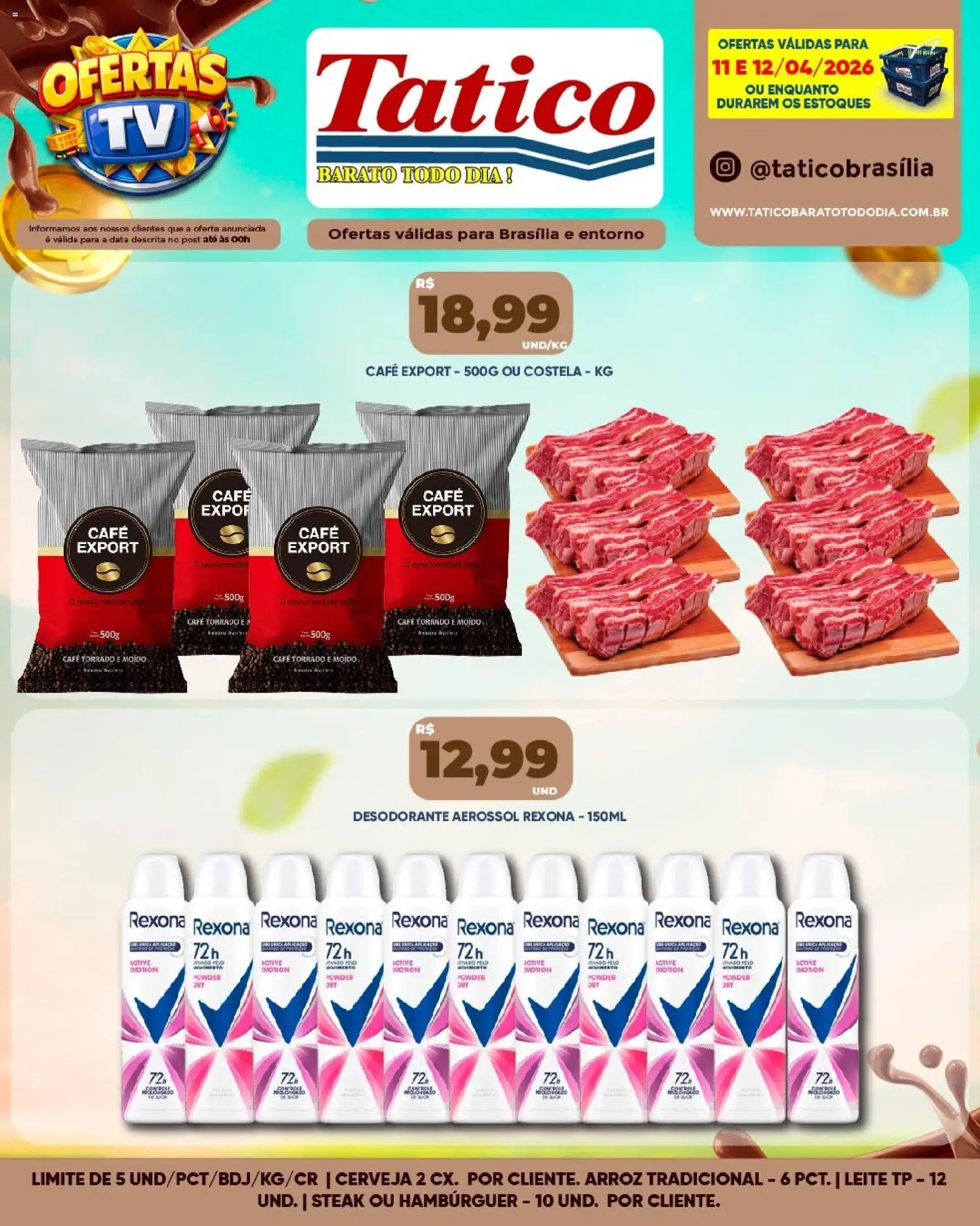 Tatico Folheto - válido de 11.04.2026 | Página: 12 | Produtos: Desodorante, Café, Arroz, Rexona